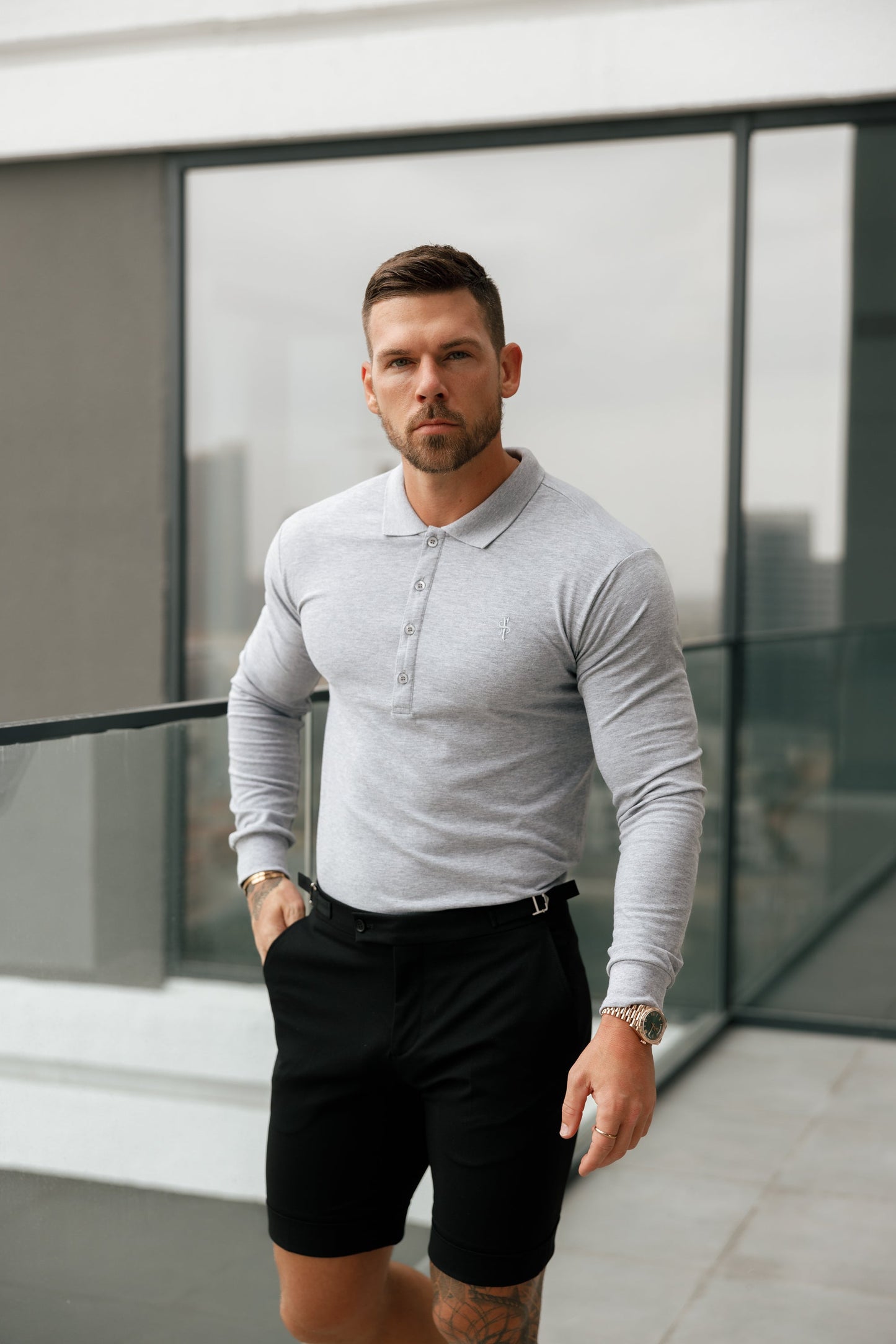 Elevate Your Style with the Father Sons Light Grey Tonal Long Sleeve Polo - FSH859