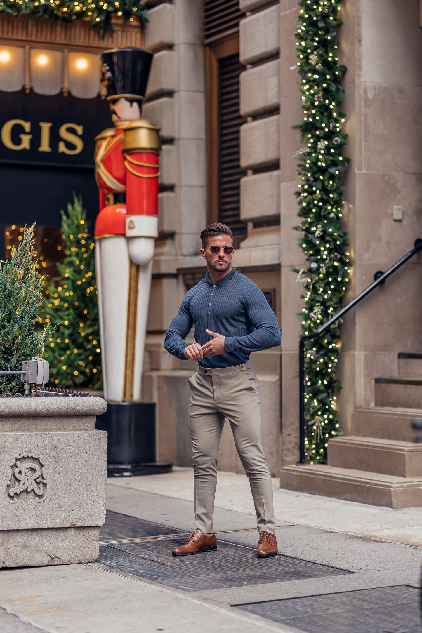 Elevate Your Style: Classic Charcoal Long Sleeve Ribbed Polo Shirt with Silver Accents by Father Sons - FSH971