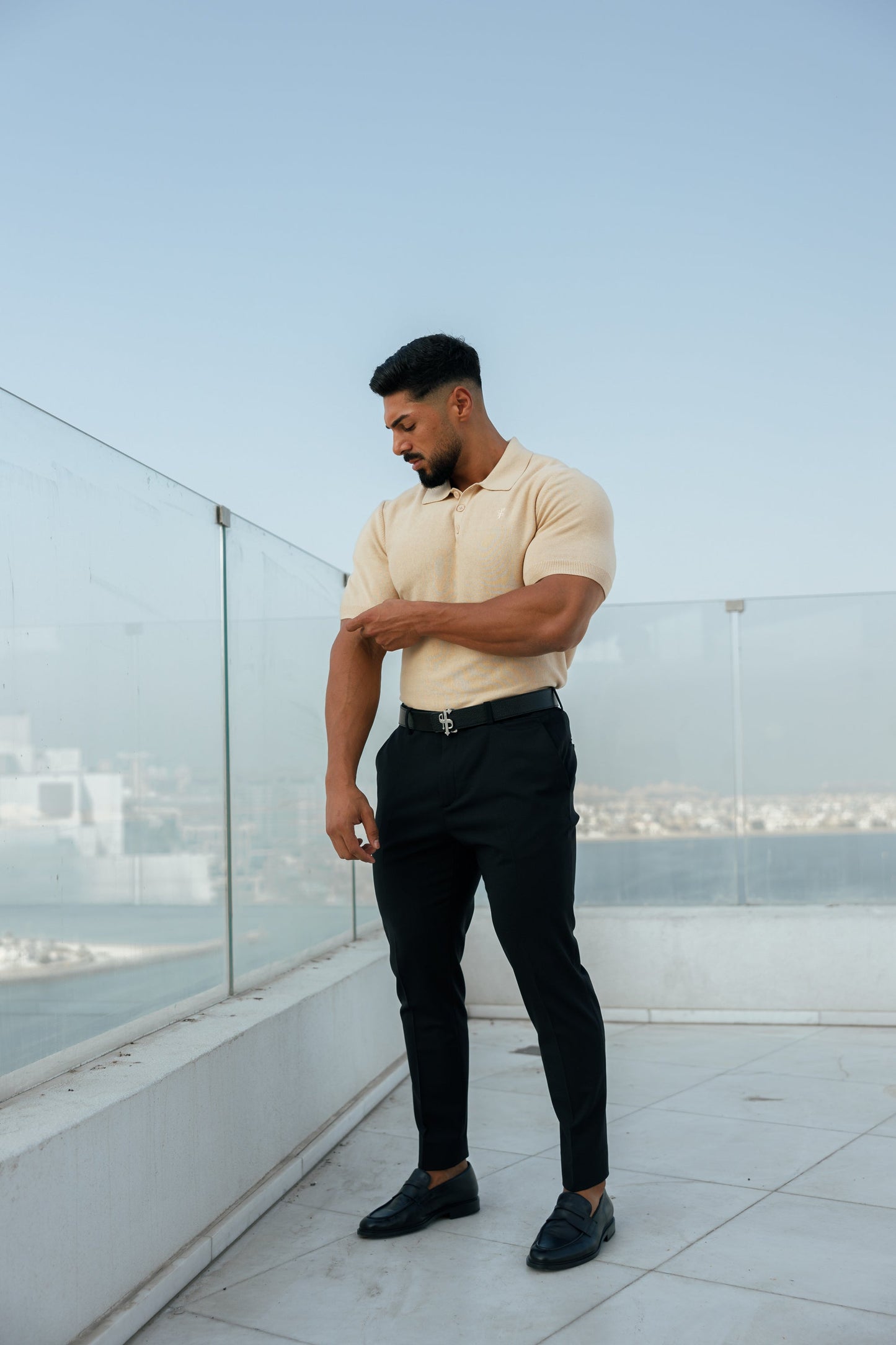 Elevate Your Wardrobe with the Father Sons Classic Beige Knitted Polo - Short Sleeve Style - FSN111