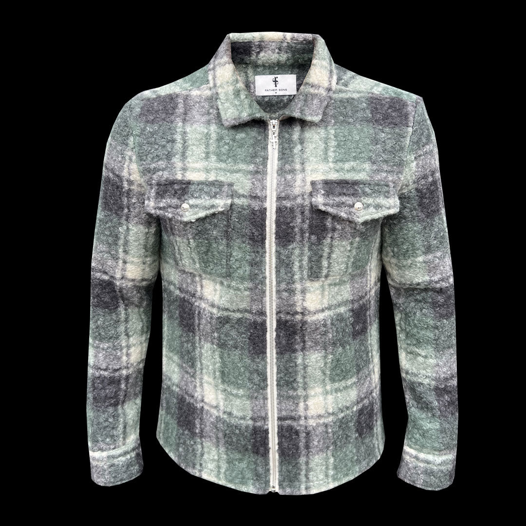 Chic Green Boucle Zipped Check Jacket - FSN156
