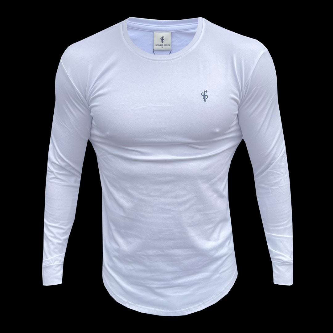 Elevate Your Style with Our Father Sons Classic Curved Hem Long Sleeve Crew T-Shirt in White/Black Tonal - FSH996