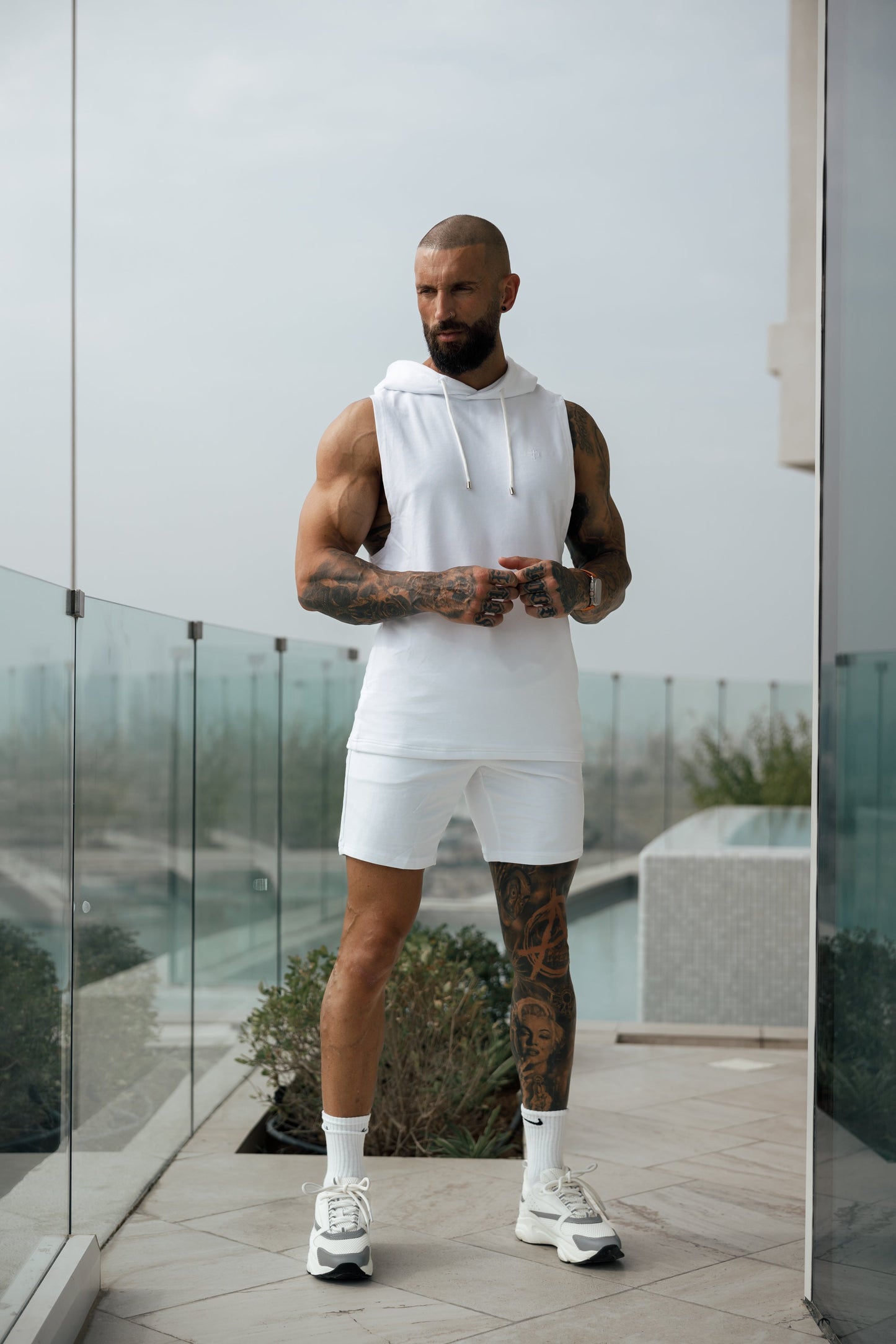 Elevate Your Workout with the Father Sons Sleek Sleeveless White Gym Hoodie - FSH897