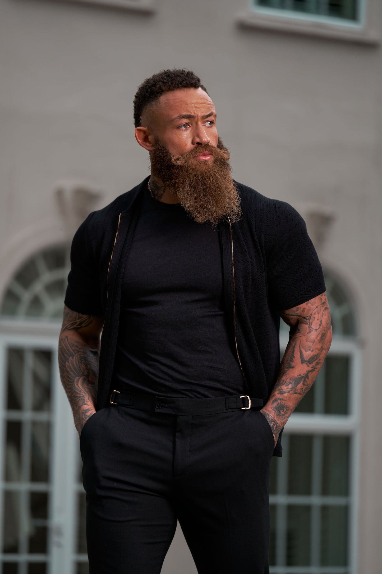 Elevate Your Style with Father Sons Slim Fit Black Stretch Trousers Featuring Luxurious Gold Waist Adjusters - FST018 (Available for Pre-Order Starting September 19th)