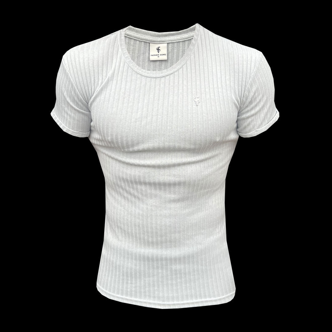 Elevate Your Wardrobe with the Father Sons Light Grey Ribbed Knit Super Slim Short Sleeve Crew - FSH1085