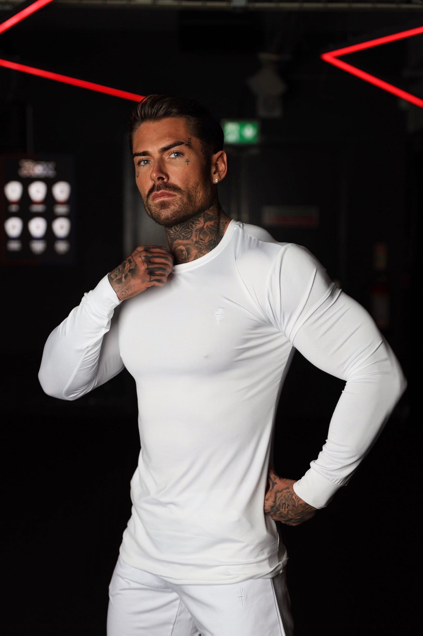 Elevate Your Workout with the Father Sons White Tonal Long Sleeve Gym Crew Top - FSH885
