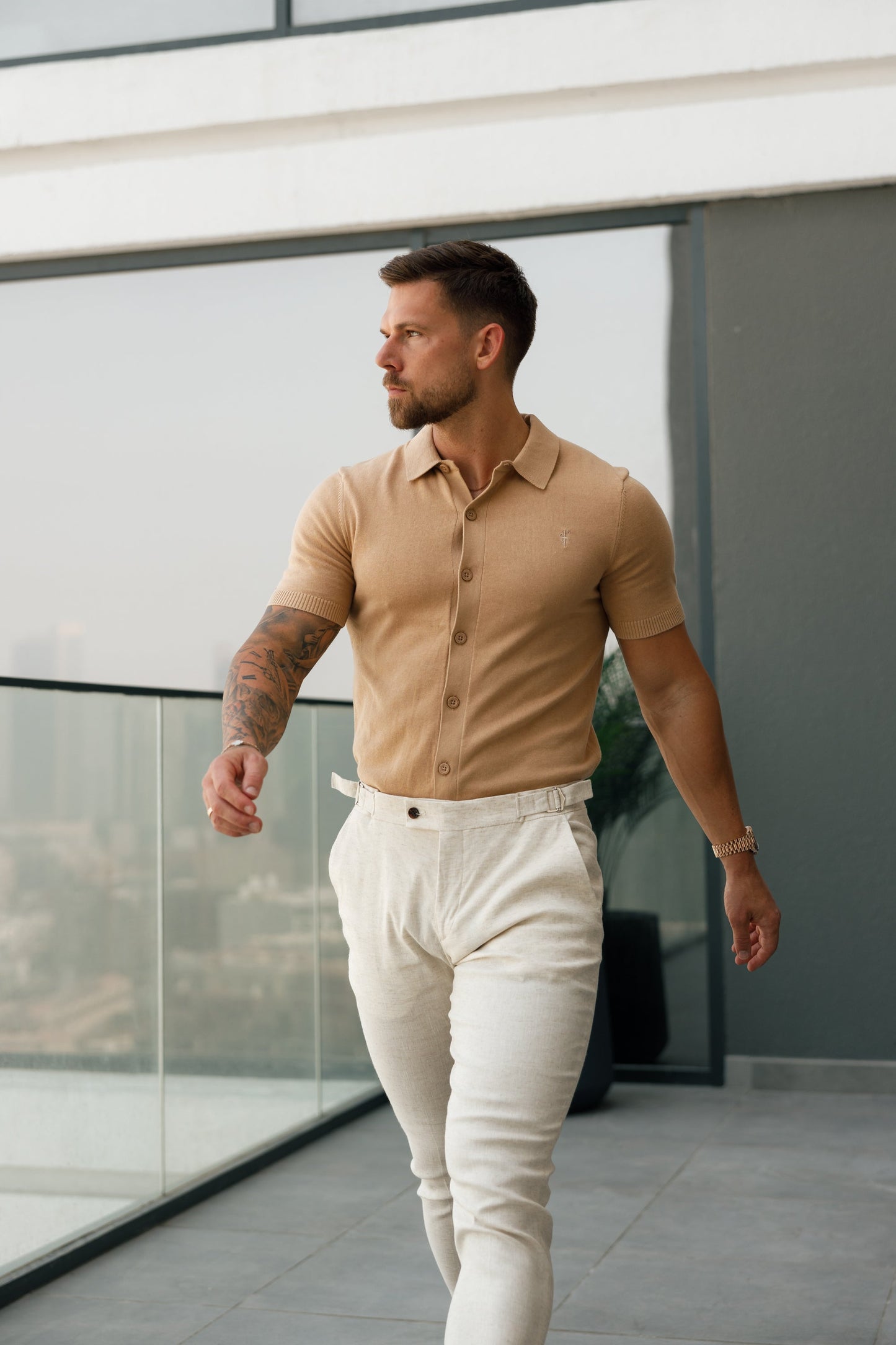 Elevate Your Style with the Father Sons Classic Coffee Knit Polo - Short Sleeve Button-Up - FSN163