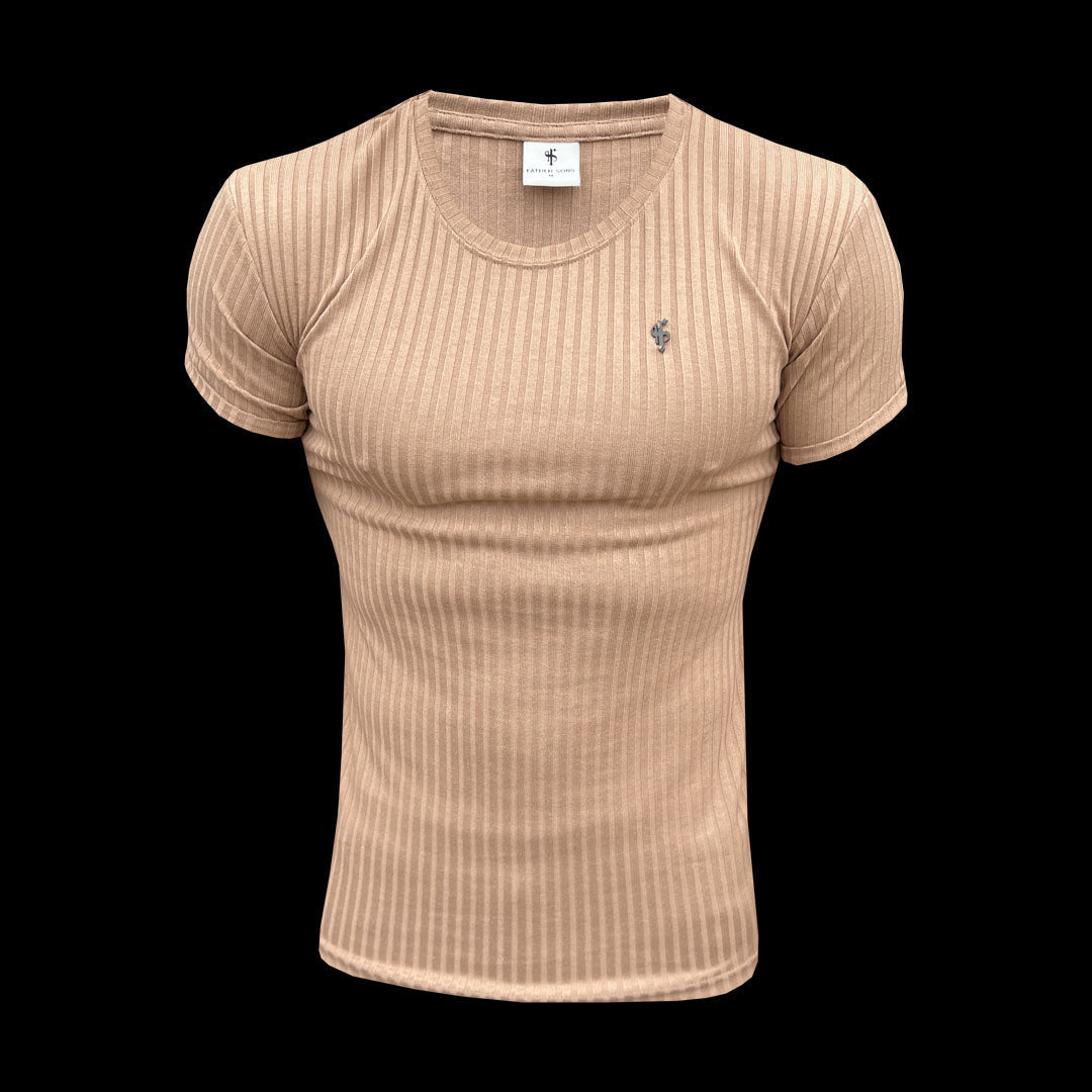Elevate Your Wardrobe with Father Sons Classic Black Ribbed Knit Super Slim Short Sleeve Crew Tee - FSH1090