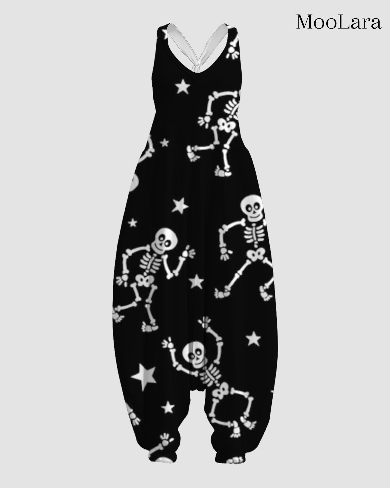 Women's Halloween Skull Print Sleeveless Jumpsuit Harem Pants
