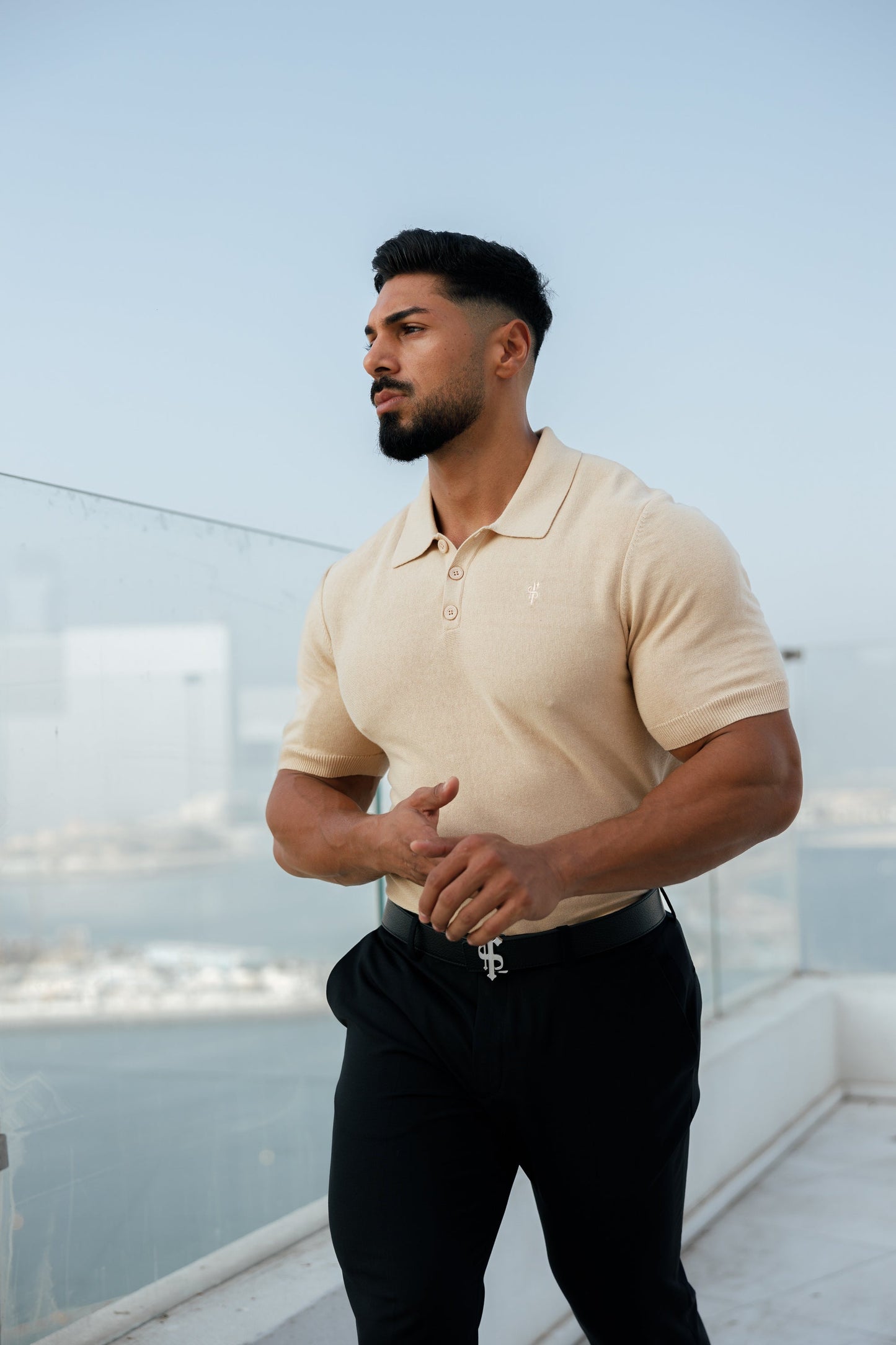 Elevate Your Wardrobe with the Father Sons Classic Beige Knitted Polo - Short Sleeve Style - FSN111