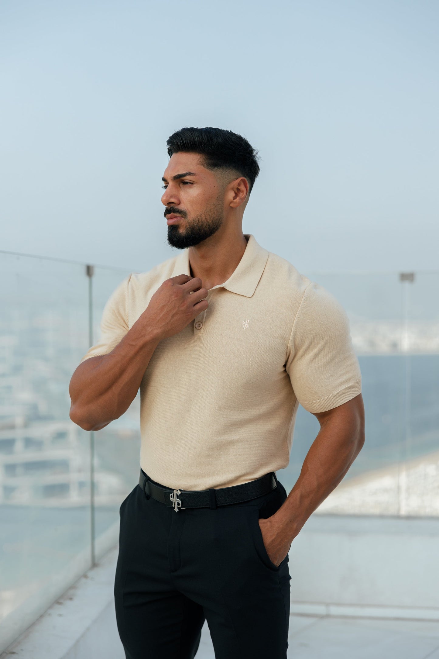 Elevate Your Wardrobe with the Father Sons Classic Beige Knitted Polo - Short Sleeve Style - FSN111