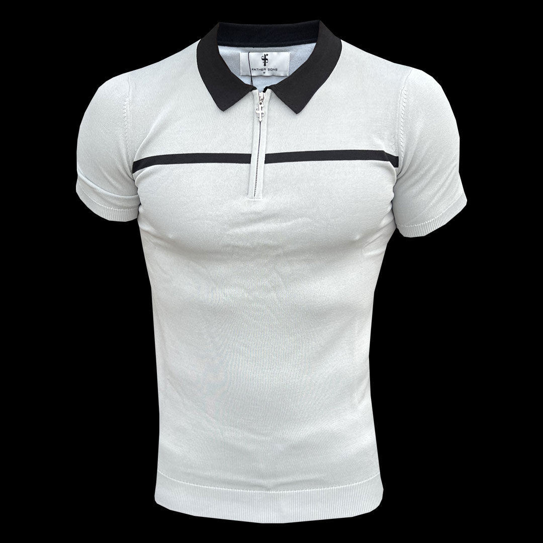 Elevate Your Style with the Father Sons Silver Grey and Black Stripe Zipped Polo - Short Sleeve FSN040