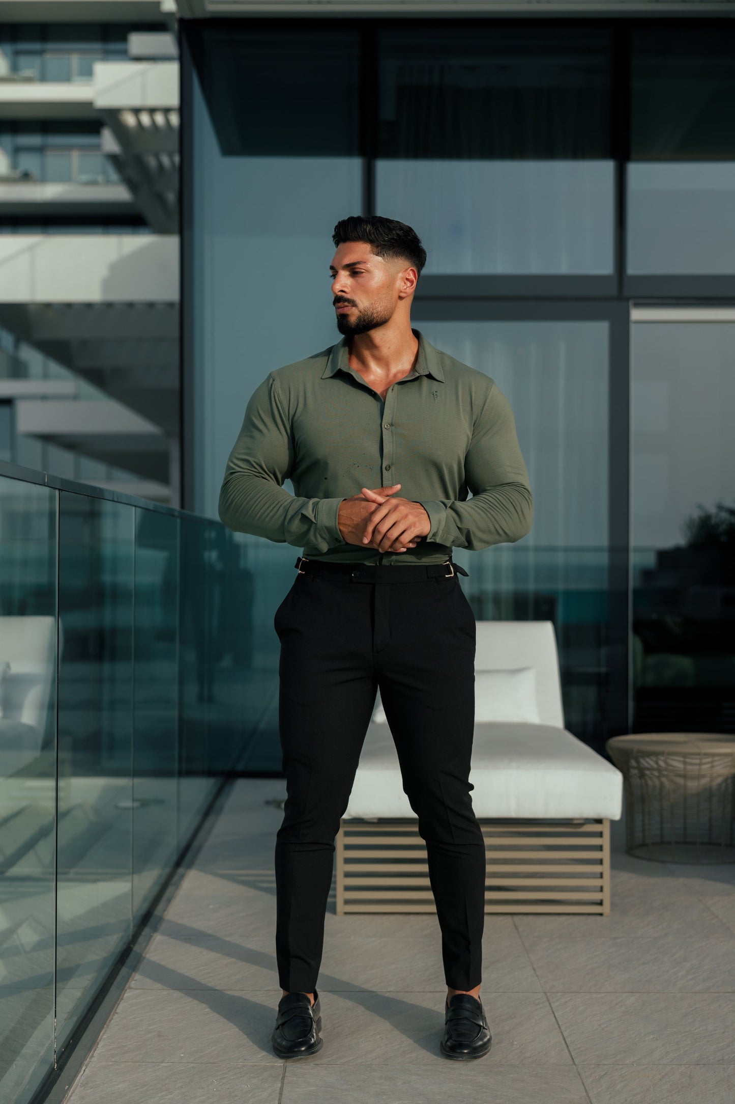 Stylish Fitted Khaki Long Sleeve Jersey for Father Sons - FSD003