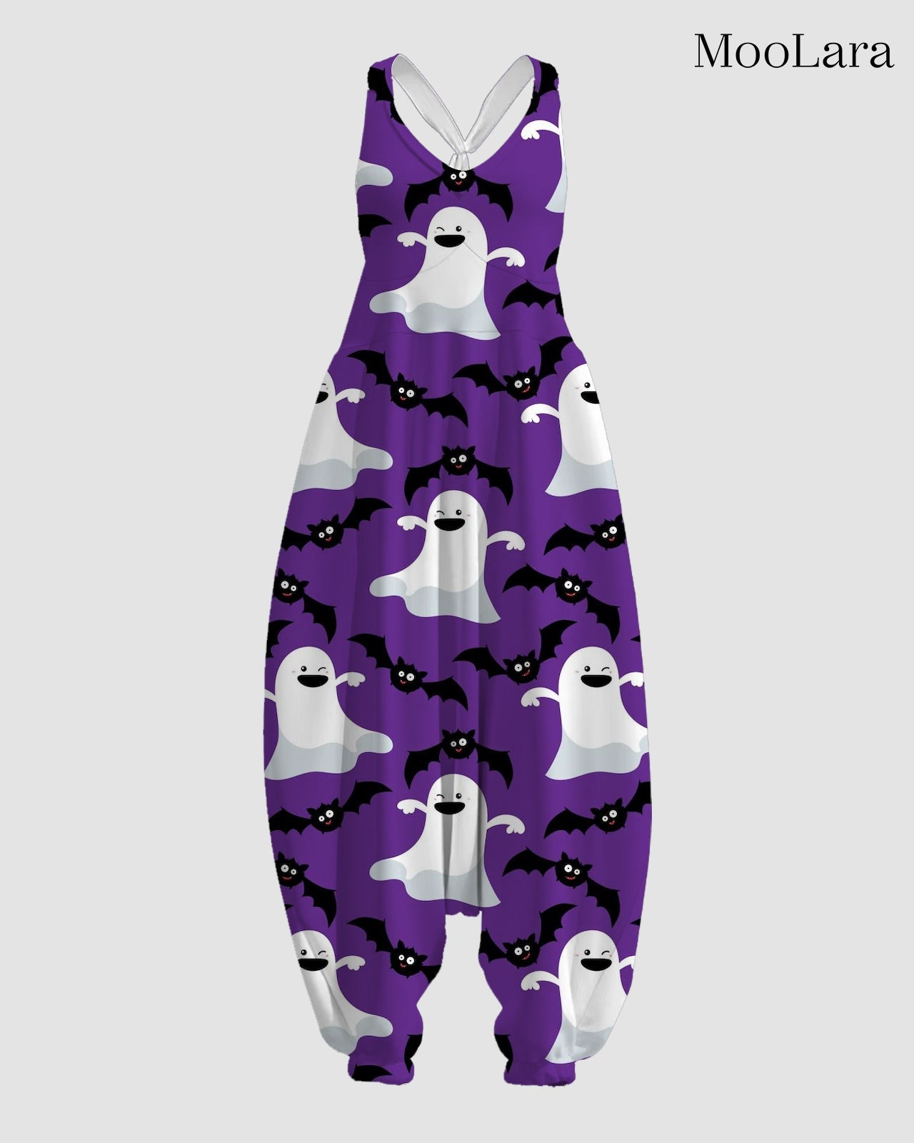Women's Ghosts & Bats Print Sleeveless Jumpsuit Harem Pants