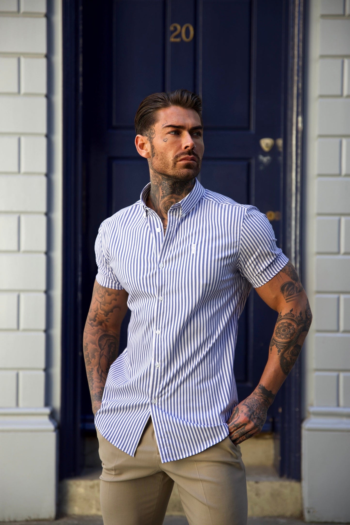 Father Sons Timeless Navy & White Striped Short Sleeve Shirt - FS980