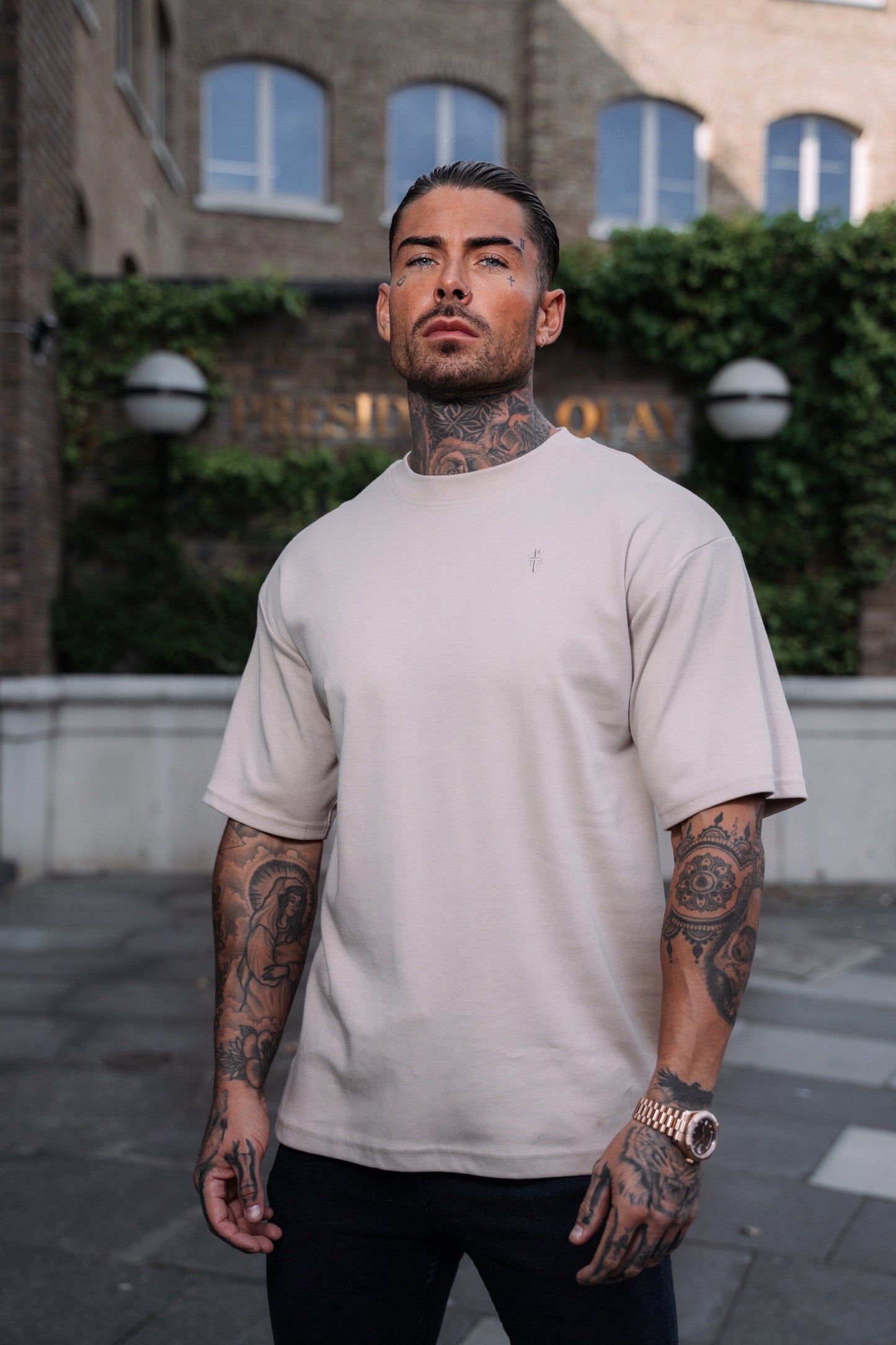 Father Sons Luxe Oversized Beige Crew T-Shirt - Elevate Your Style with FSH867