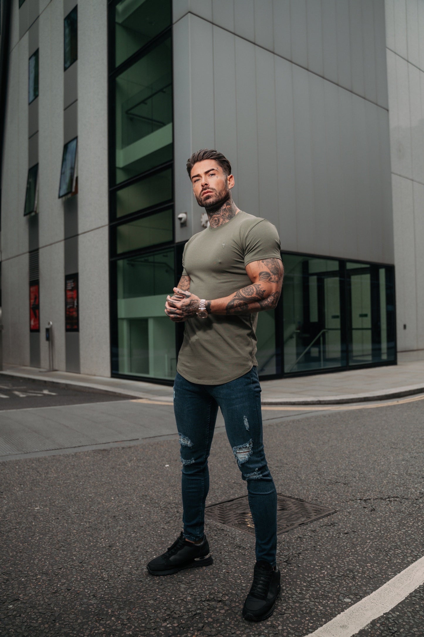 Father Sons Chic Khaki Curved Hem Crew T-Shirt - Timeless Style FSH928