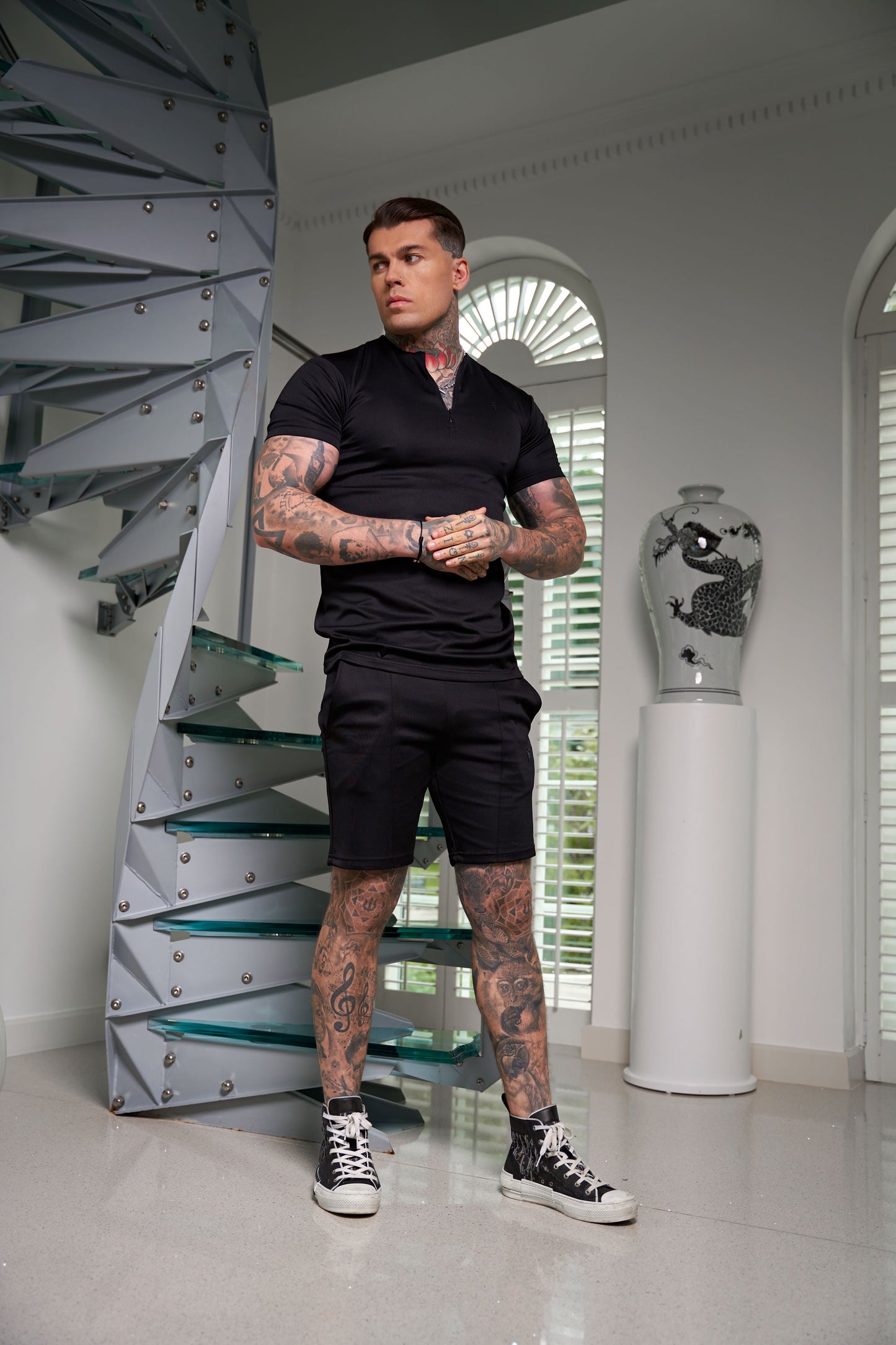 Elevate Your Style with the Father Sons Black Scuba Crew T-Shirt Featuring Zip Detail - FSH1031