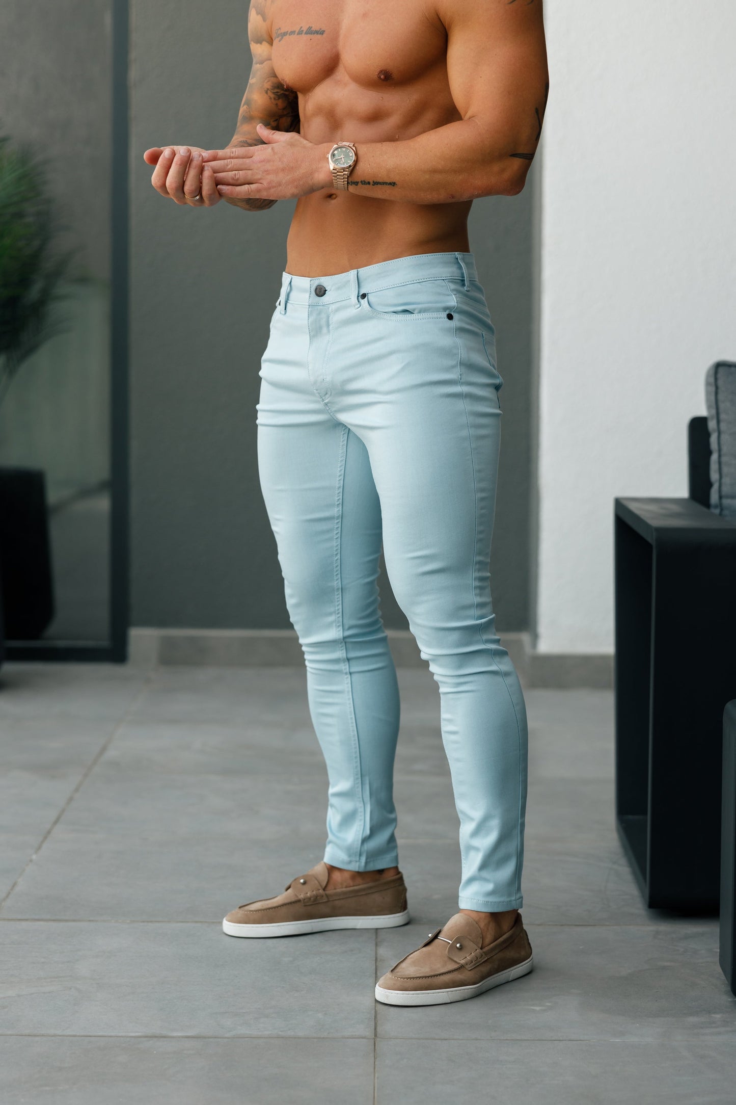 Elevate Your Style with FS Slim Stretch Pale Blue Sateen Trousers - FSH1147