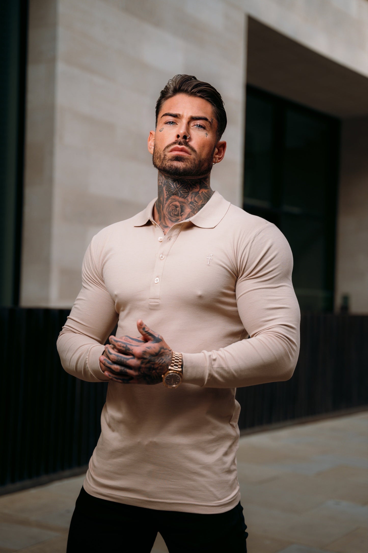 Elevate Your Wardrobe with the Father Sons Timeless Beige Long Sleeve Polo - FSH862