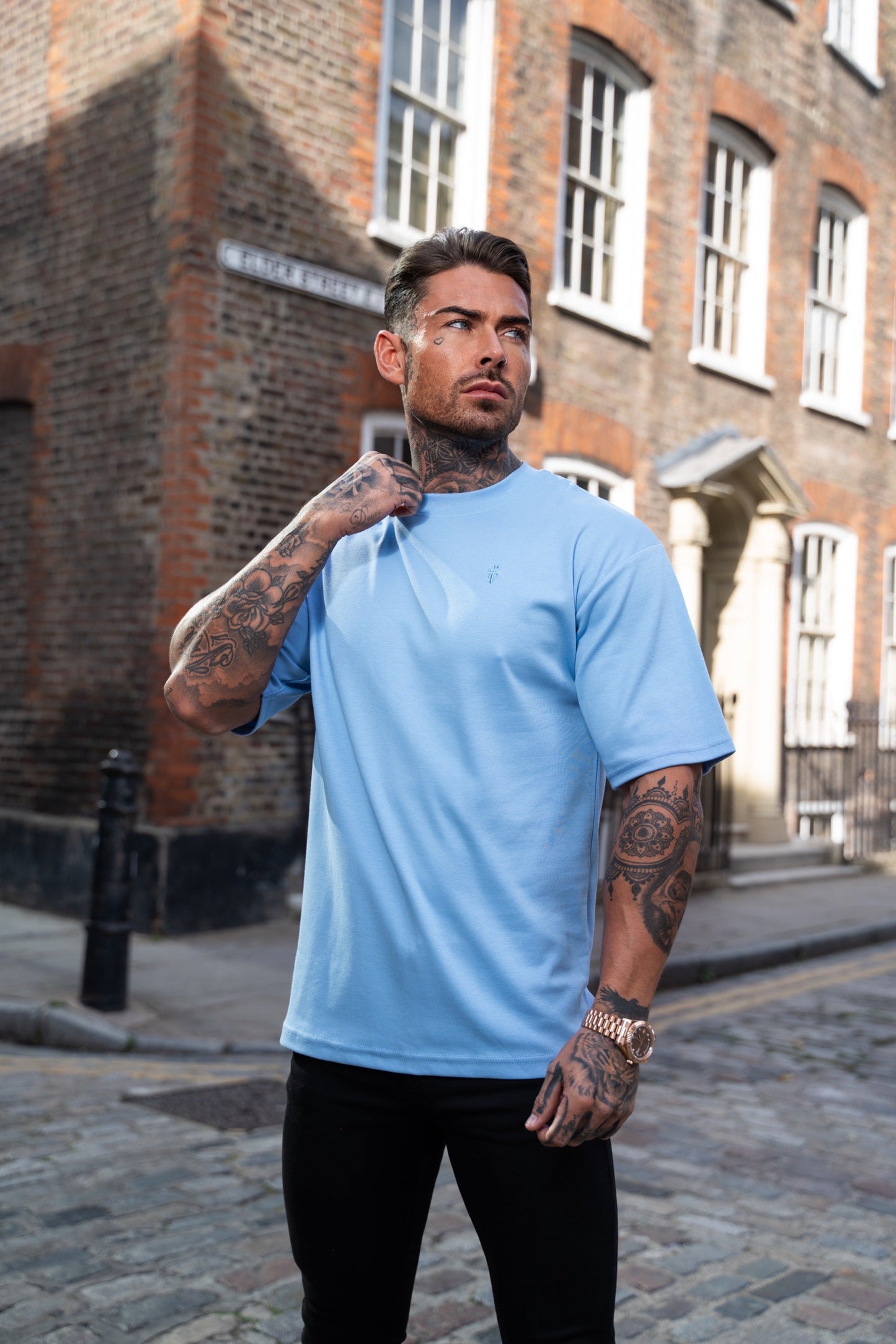 Elevate Your Wardrobe with the Father Sons Light Blue Oversized Crew Neck T-Shirt - FSH872