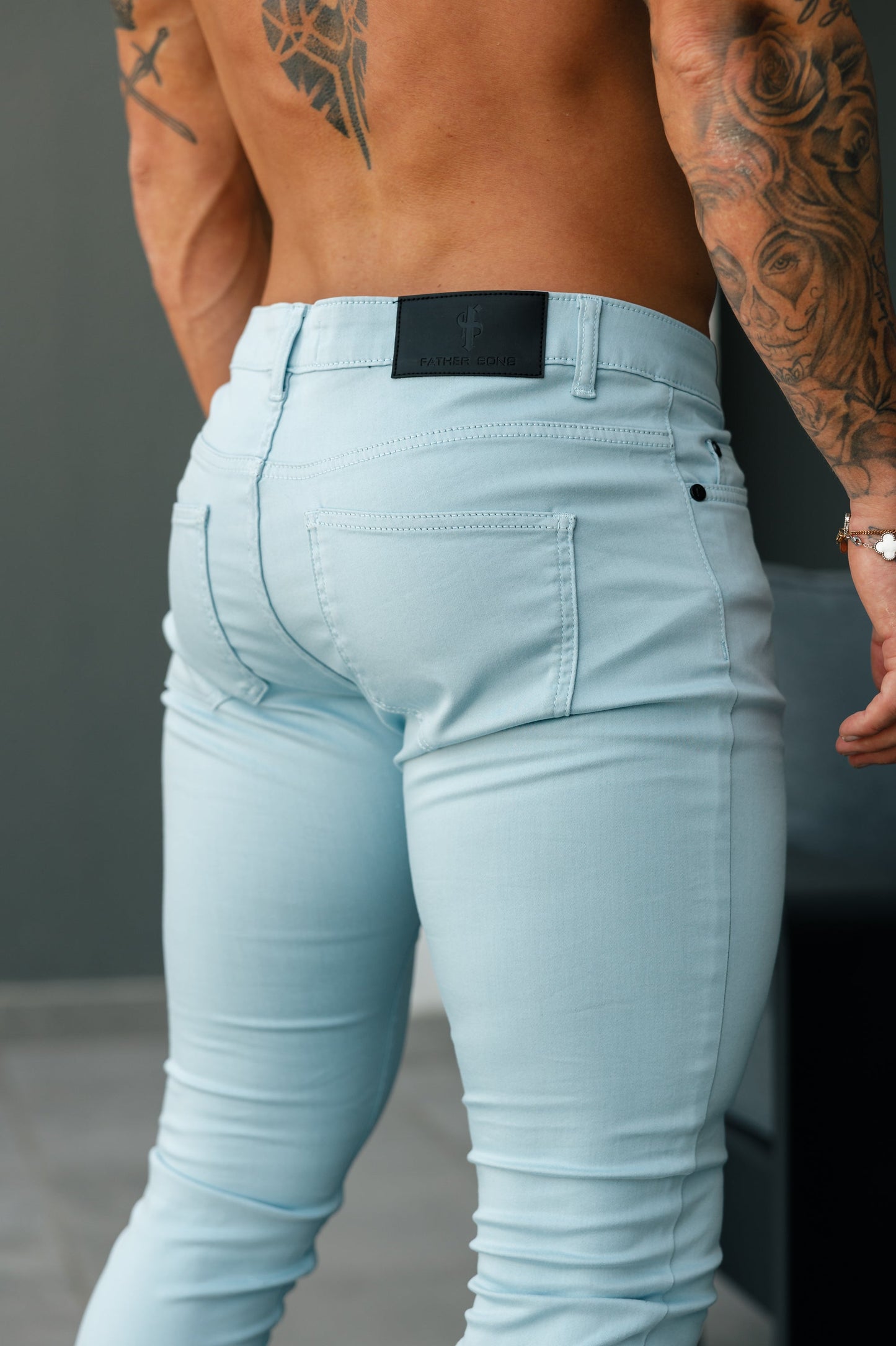 Elevate Your Style with FS Slim Stretch Pale Blue Sateen Trousers - FSH1147