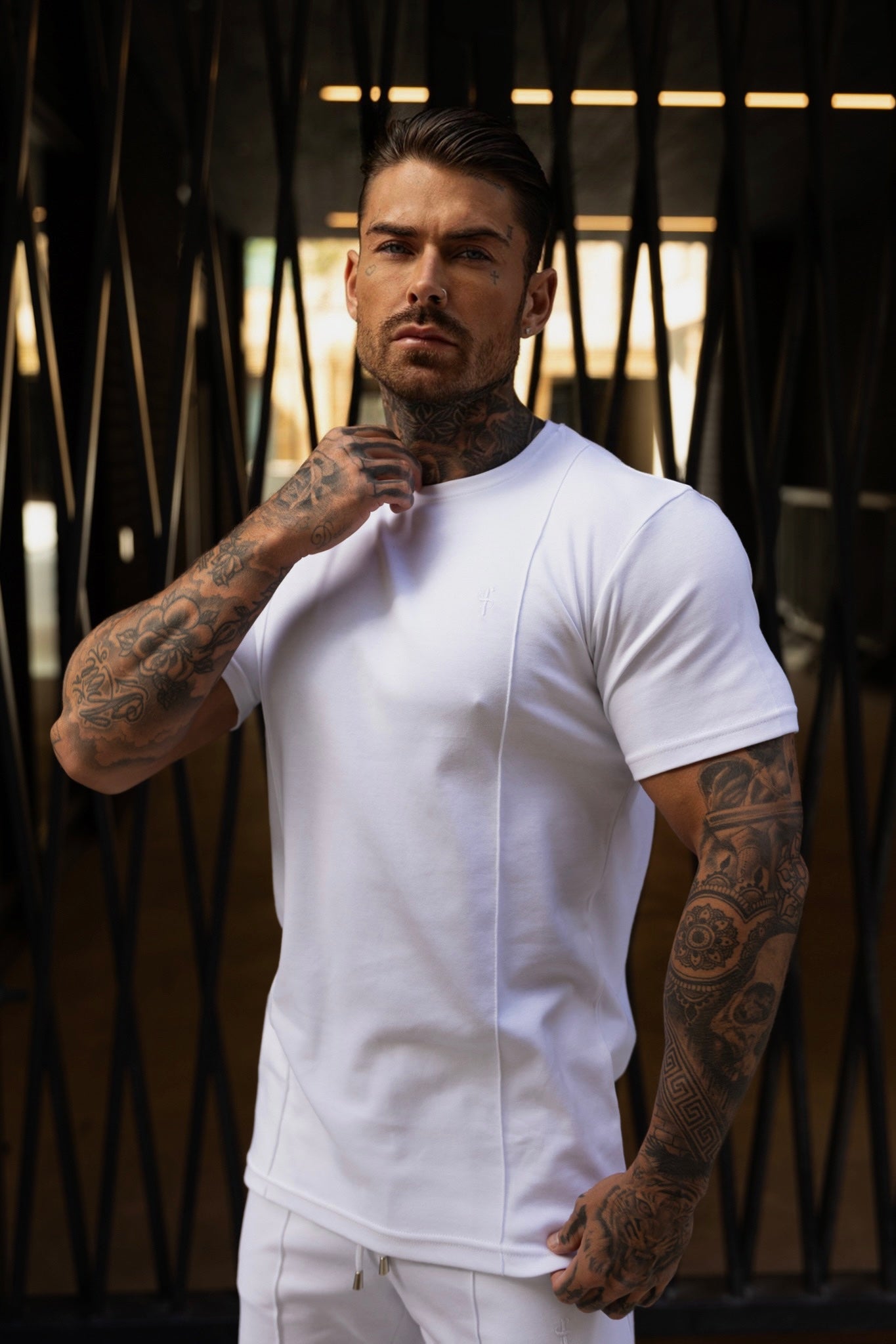 Elevate Your Wardrobe with the Father Sons White Crew Neck T-Shirt Featuring Elegant Pintuck Accents - FSH1047