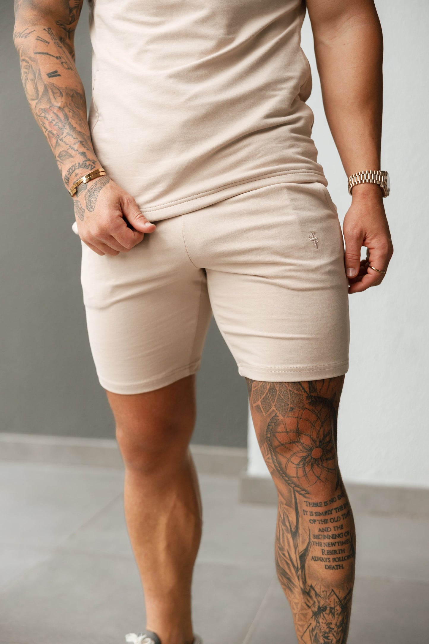 Elevate Your Wardrobe with Father Sons Beige Stretch-Fit Shorts - FSH900!