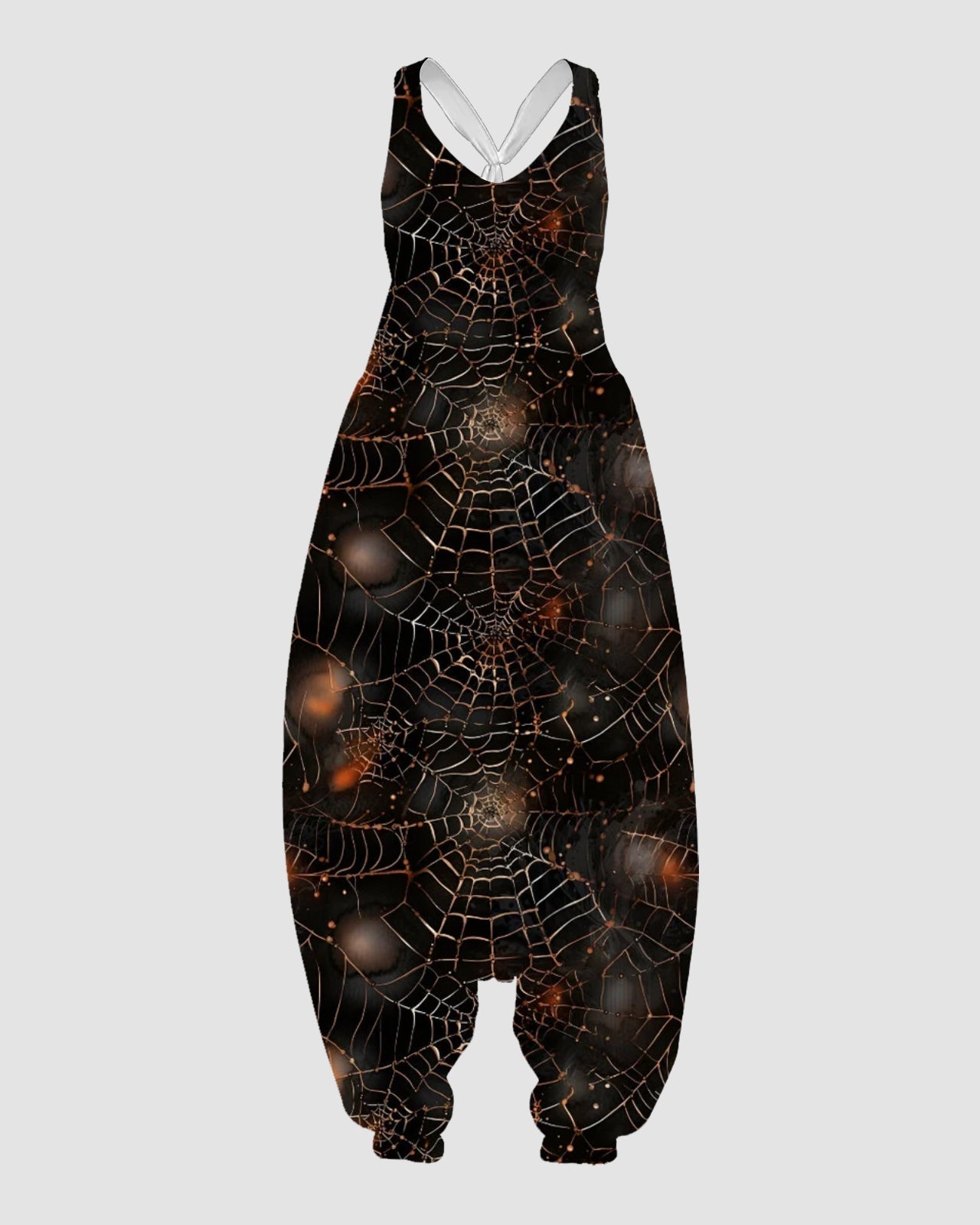 Women's Scary Cobweb Print Sleeveless Jumpsuit Harem Pants