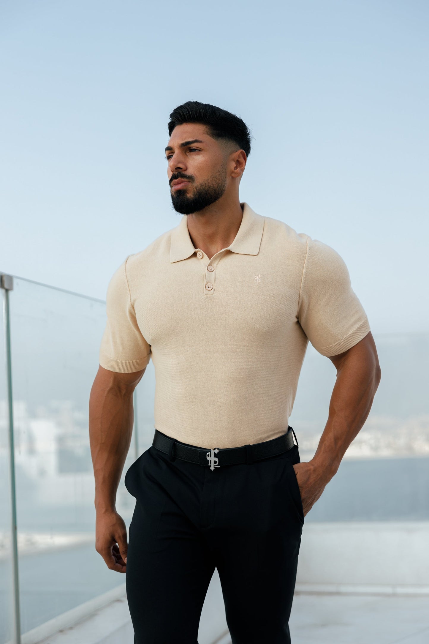 Elevate Your Wardrobe with the Father Sons Classic Beige Knitted Polo - Short Sleeve Style - FSN111