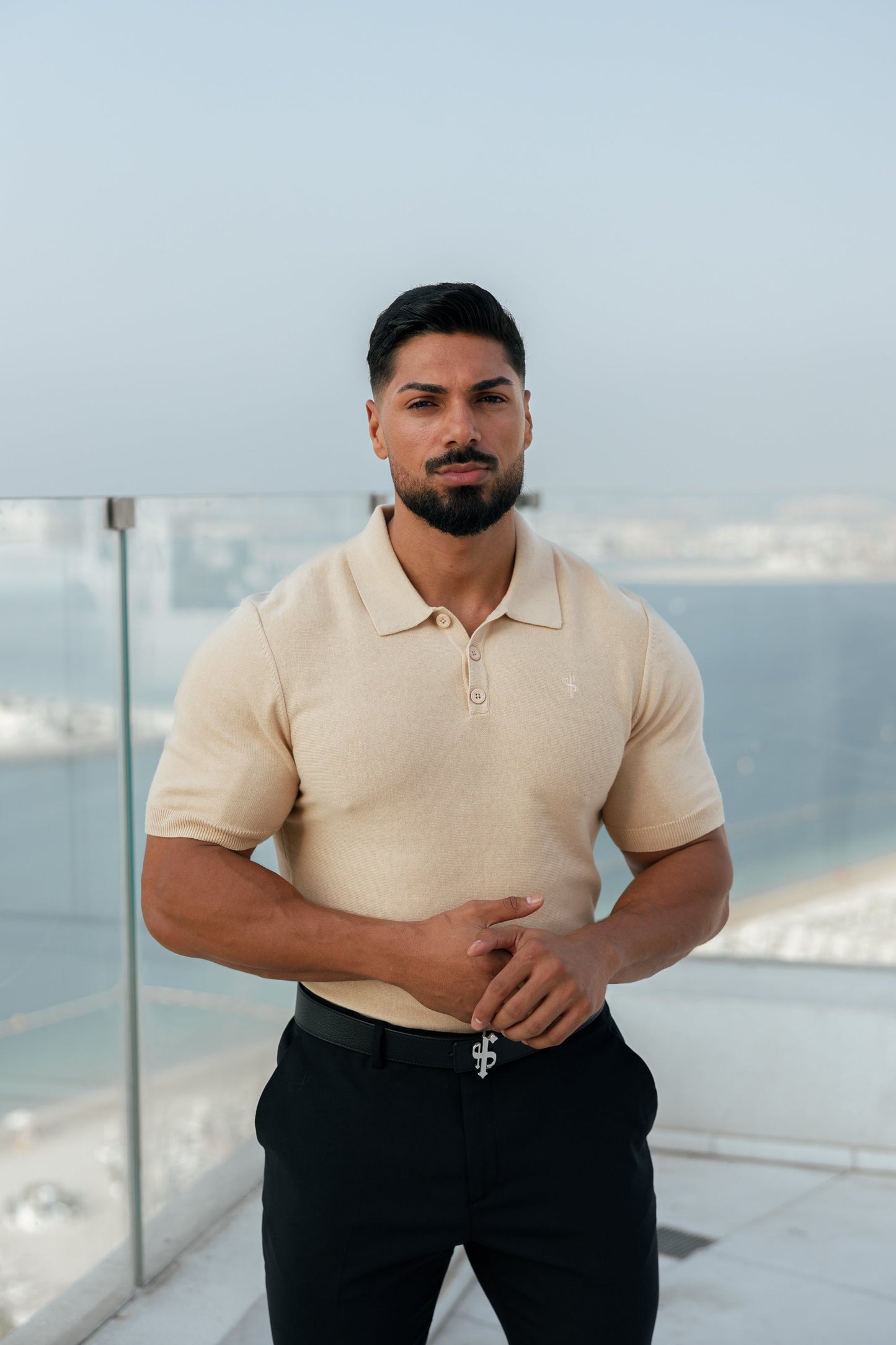 Elevate Your Wardrobe with the Father Sons Classic Beige Knitted Polo - Short Sleeve Style - FSN111