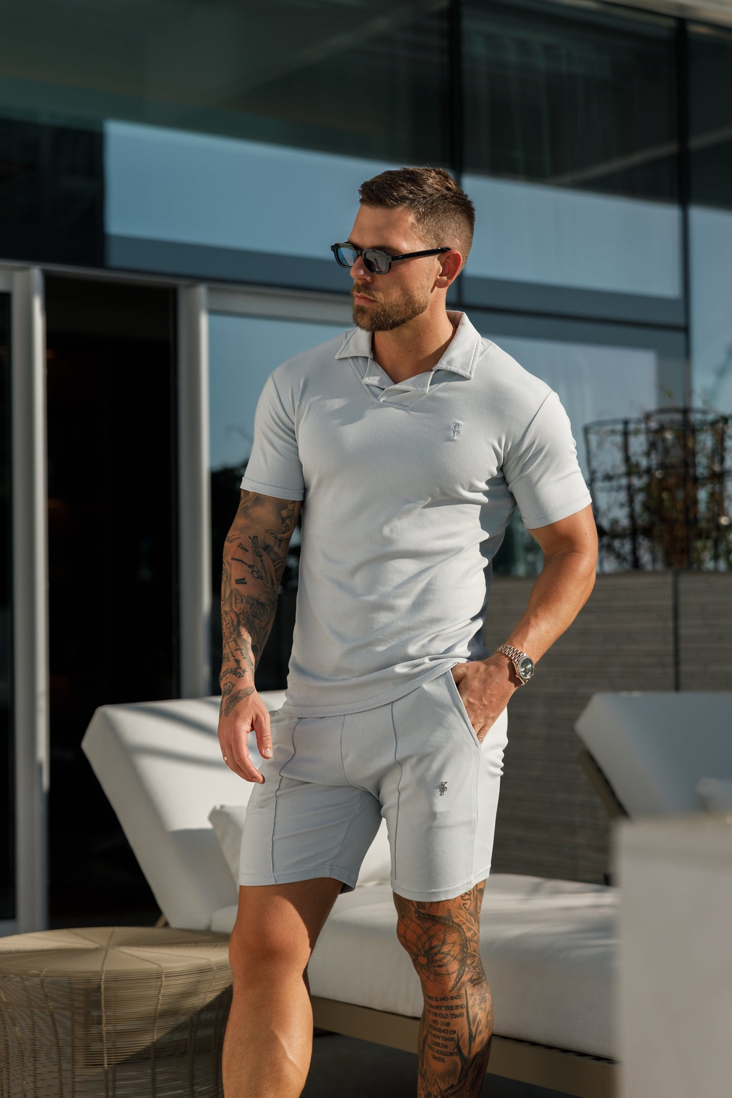 Elegant Light Grey Polo Shirt with Revere Collar by Father Sons - FSH1063