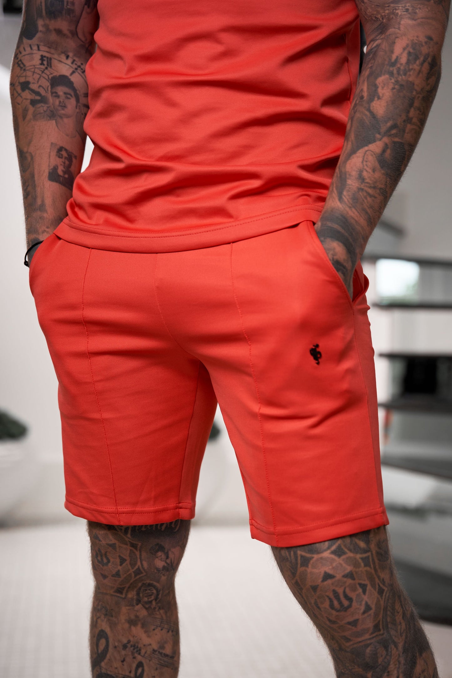 Elevate Your Summer Wardrobe with Father Sons Scuba Coral & Black Pintuck Drawstring Shorts - FSH1043