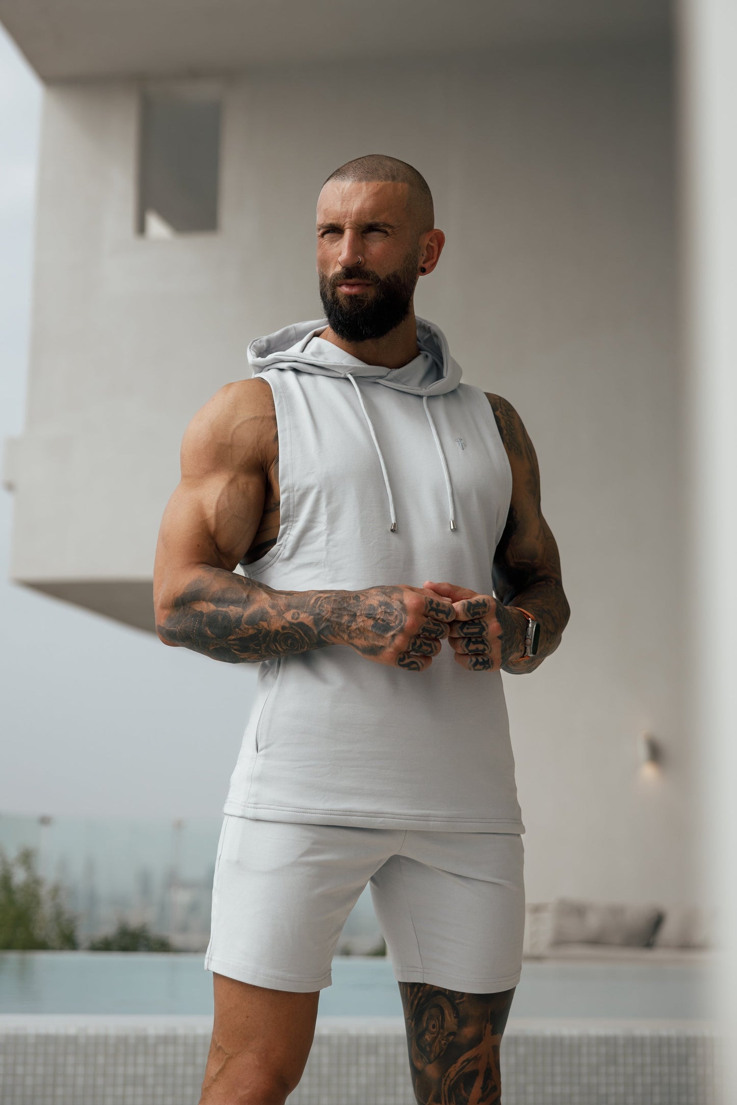 Stylish Light Grey Elasticated Shorts for Father & Sons - FSH899