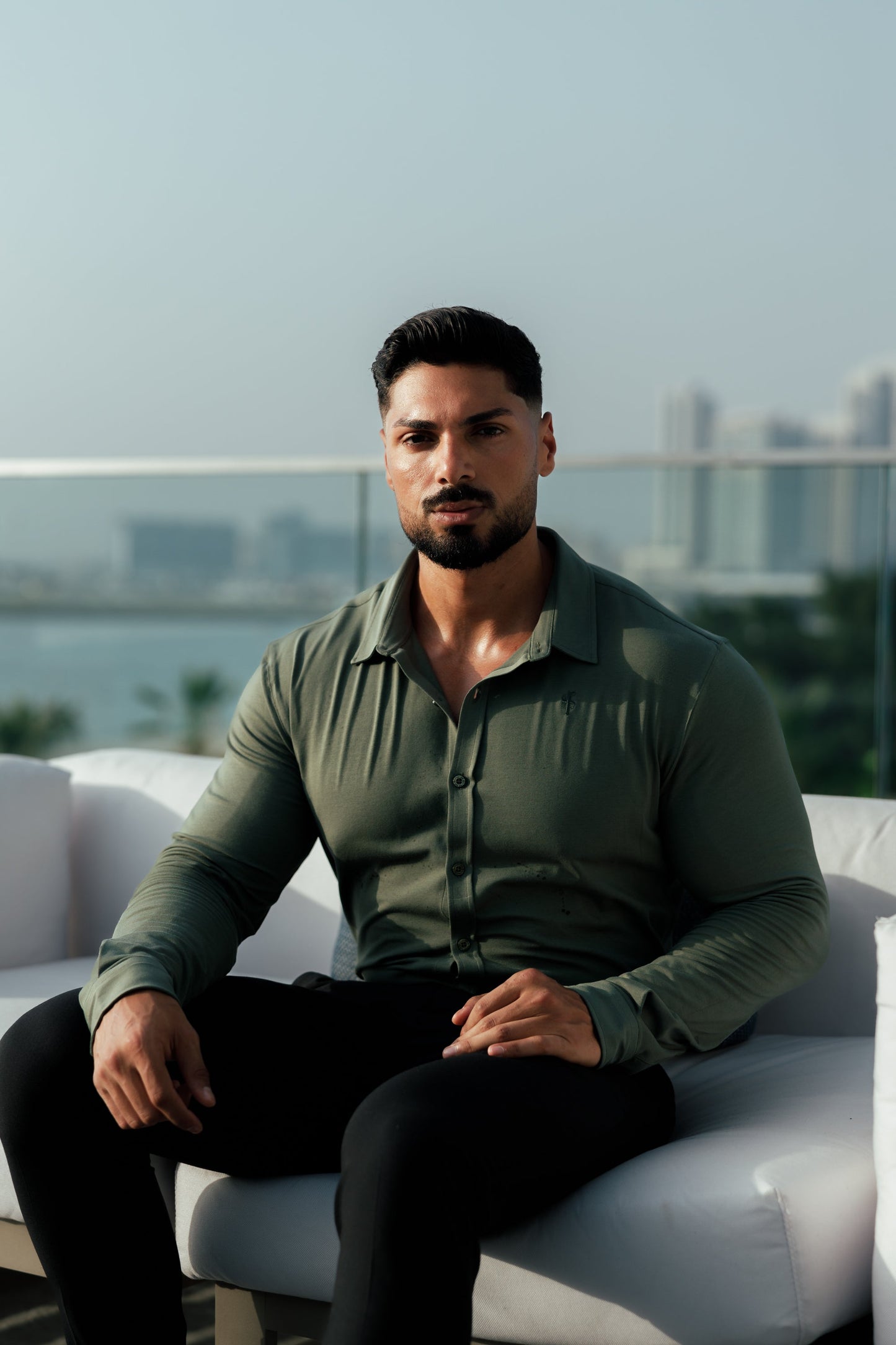 Stylish Fitted Khaki Long Sleeve Jersey for Father Sons - FSD003