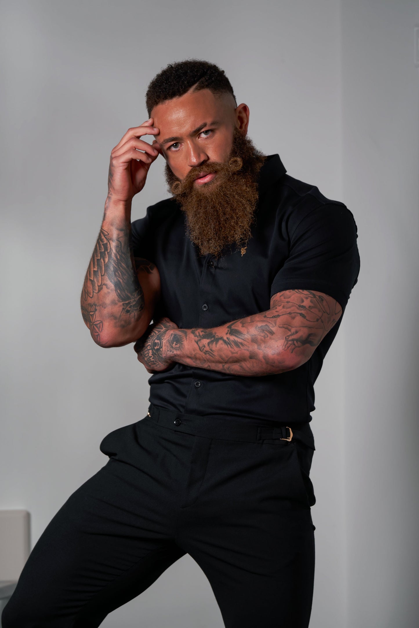 Elevate Your Style with Father Sons Slim Fit Black Stretch Trousers Featuring Luxurious Gold Waist Adjusters - FST018 (Available for Pre-Order Starting September 19th)