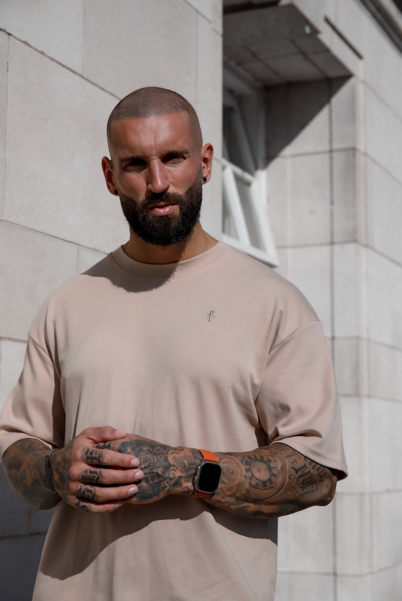 Father Sons Luxe Oversized Beige Crew T-Shirt - Elevate Your Style with FSH867