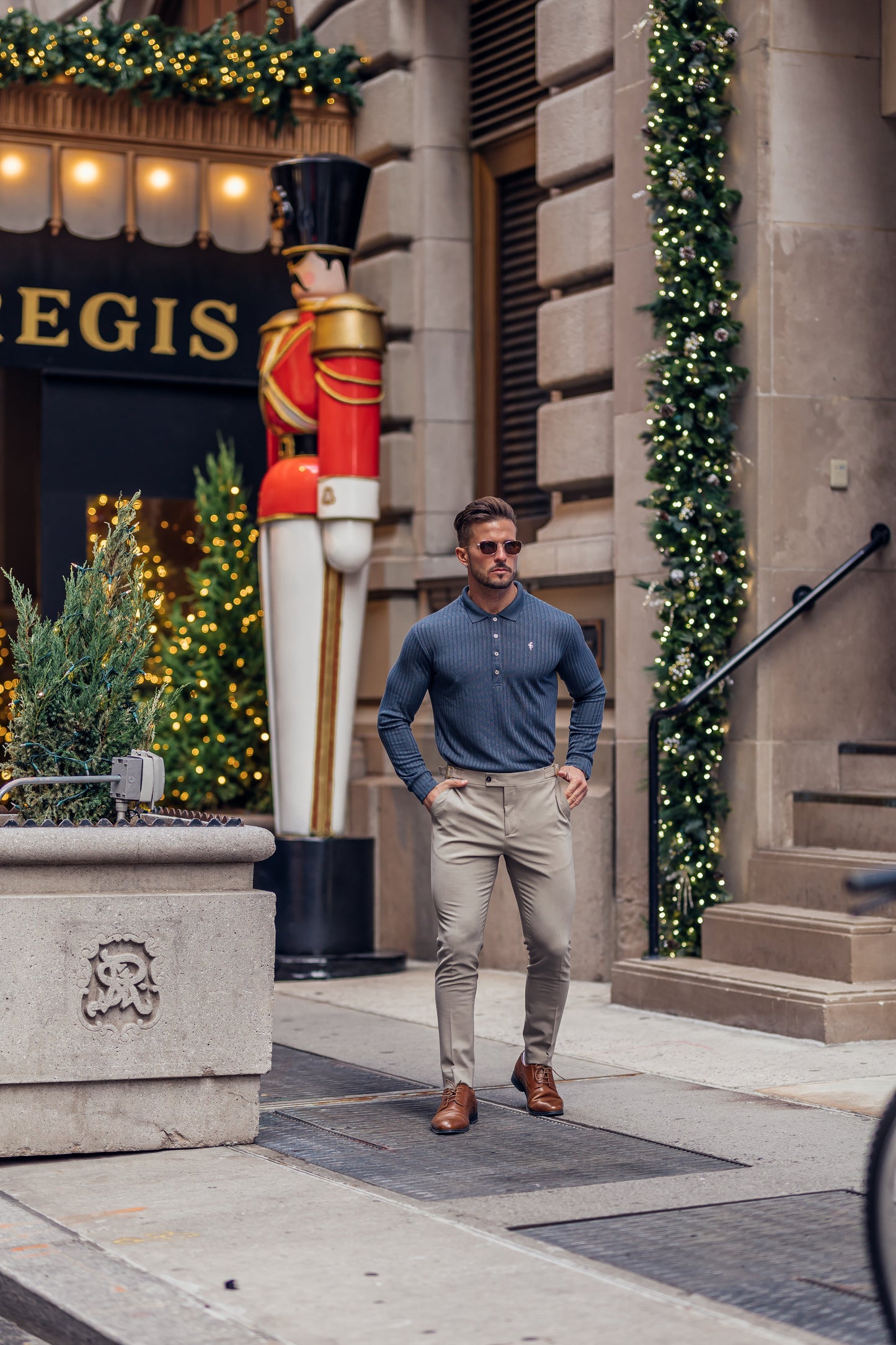 Elevate Your Style: Classic Charcoal Long Sleeve Ribbed Polo Shirt with Silver Accents by Father Sons - FSH971