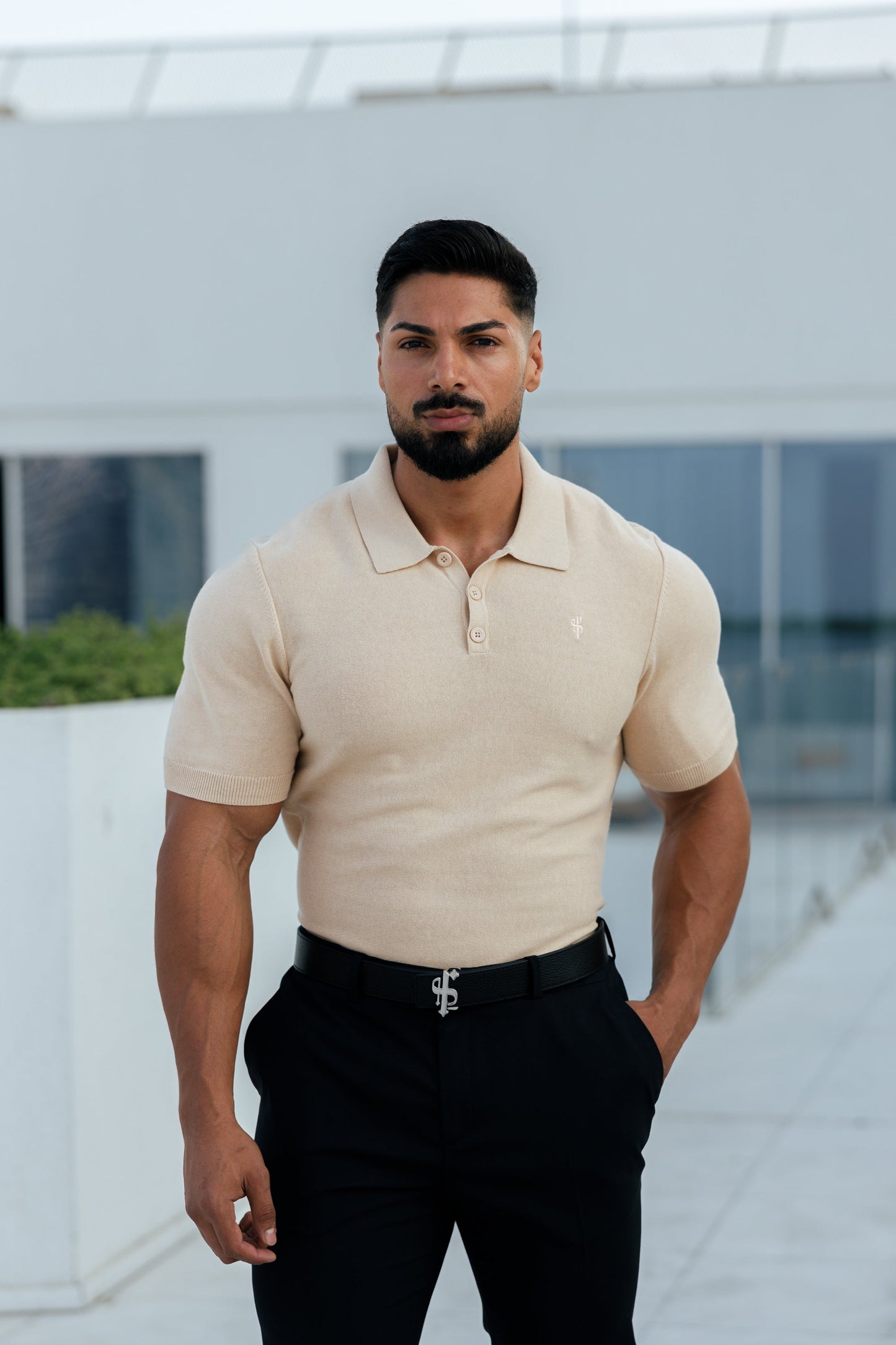 Elevate Your Wardrobe with the Father Sons Classic Beige Knitted Polo - Short Sleeve Style - FSN111