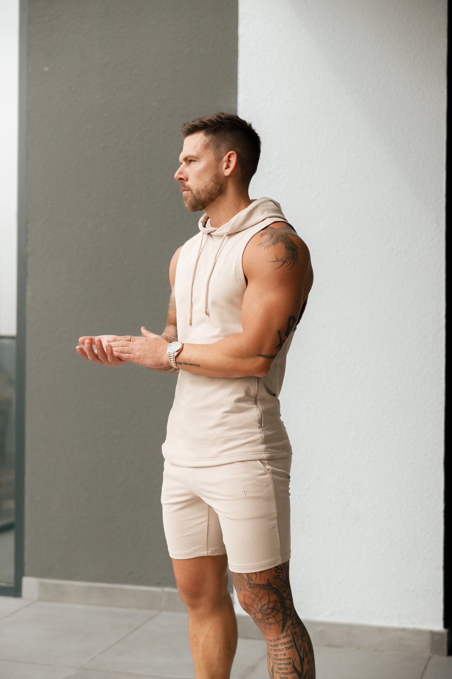 Elevate Your Wardrobe with Father Sons Beige Stretch-Fit Shorts - FSH900!