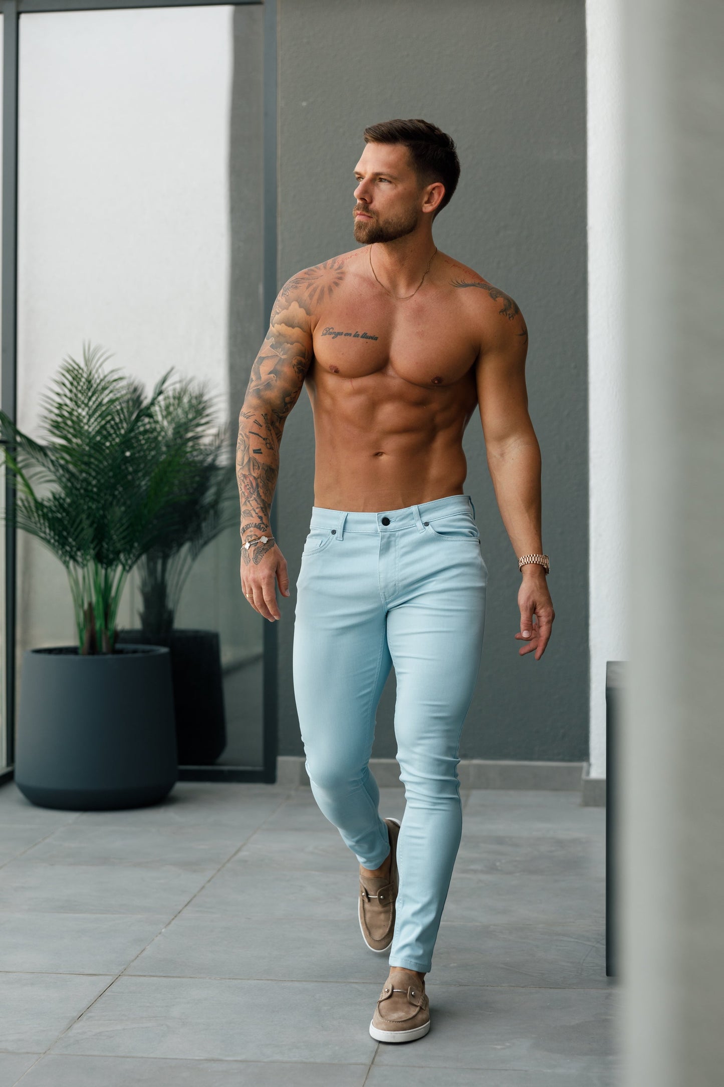 Elevate Your Style with FS Slim Stretch Pale Blue Sateen Trousers - FSH1147