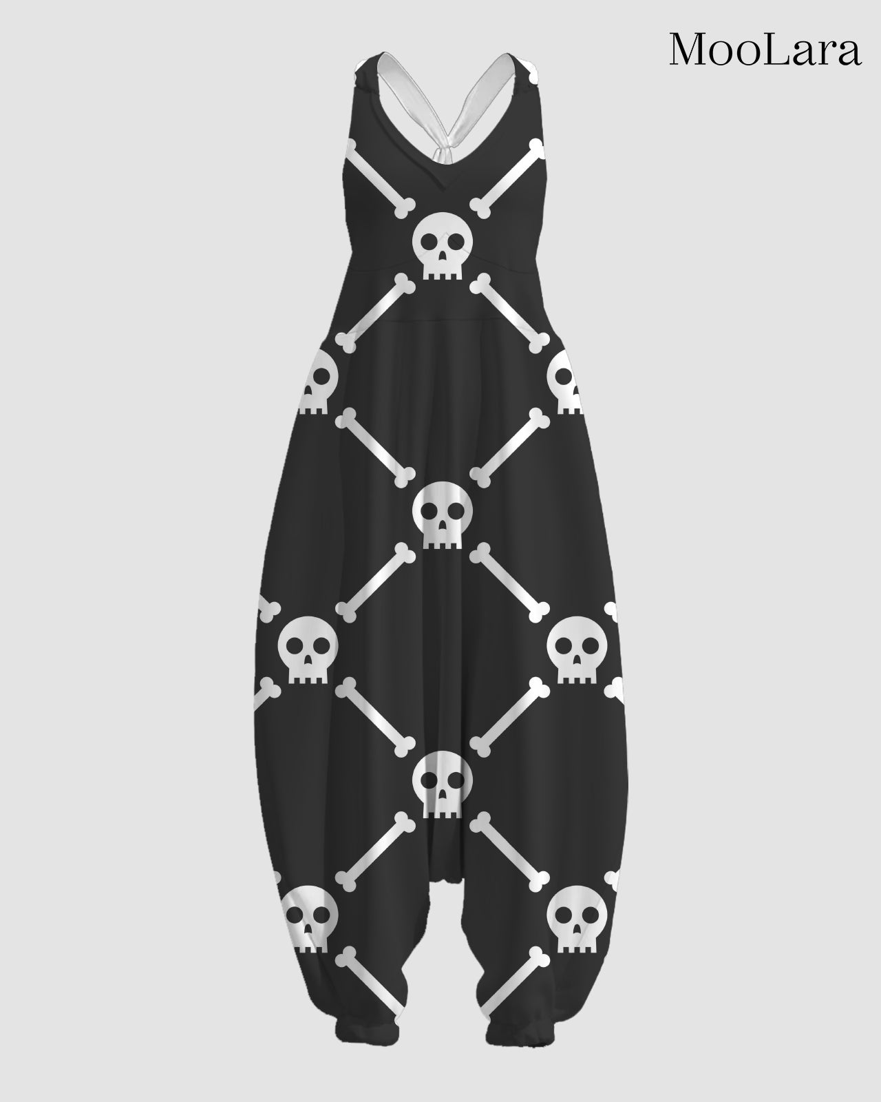 Women's Bone Print Sleeveless Jumpsuit Harem Pants