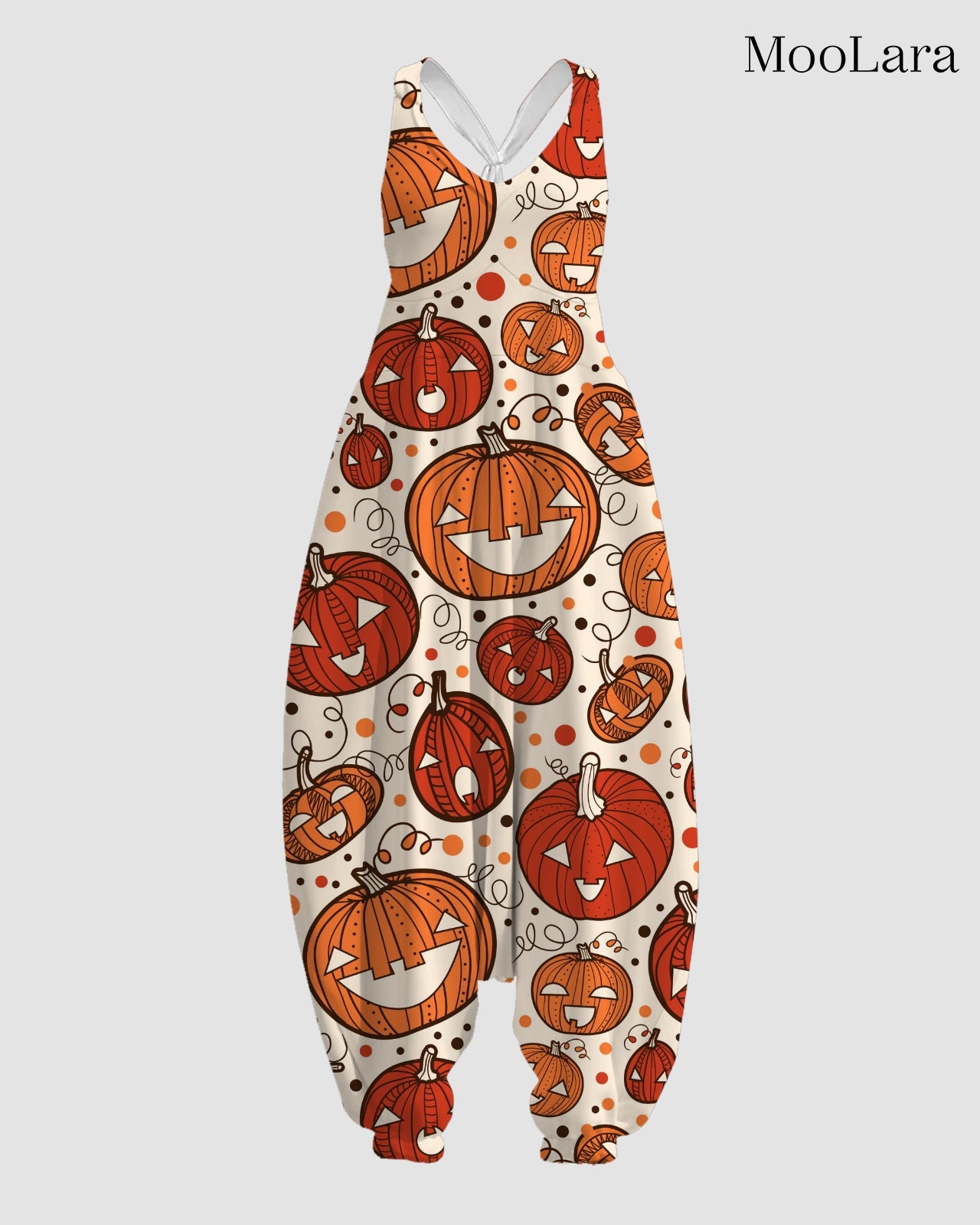 Women's Happy Pumpkin Print Sleeveless Jumpsuit Harem Pants