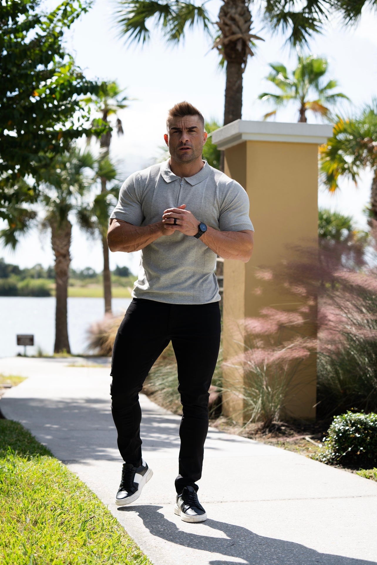 Elevate Your Style with the Father Sons Classic Grey Marl Short Sleeve Zip Polo Shirt - FSN132