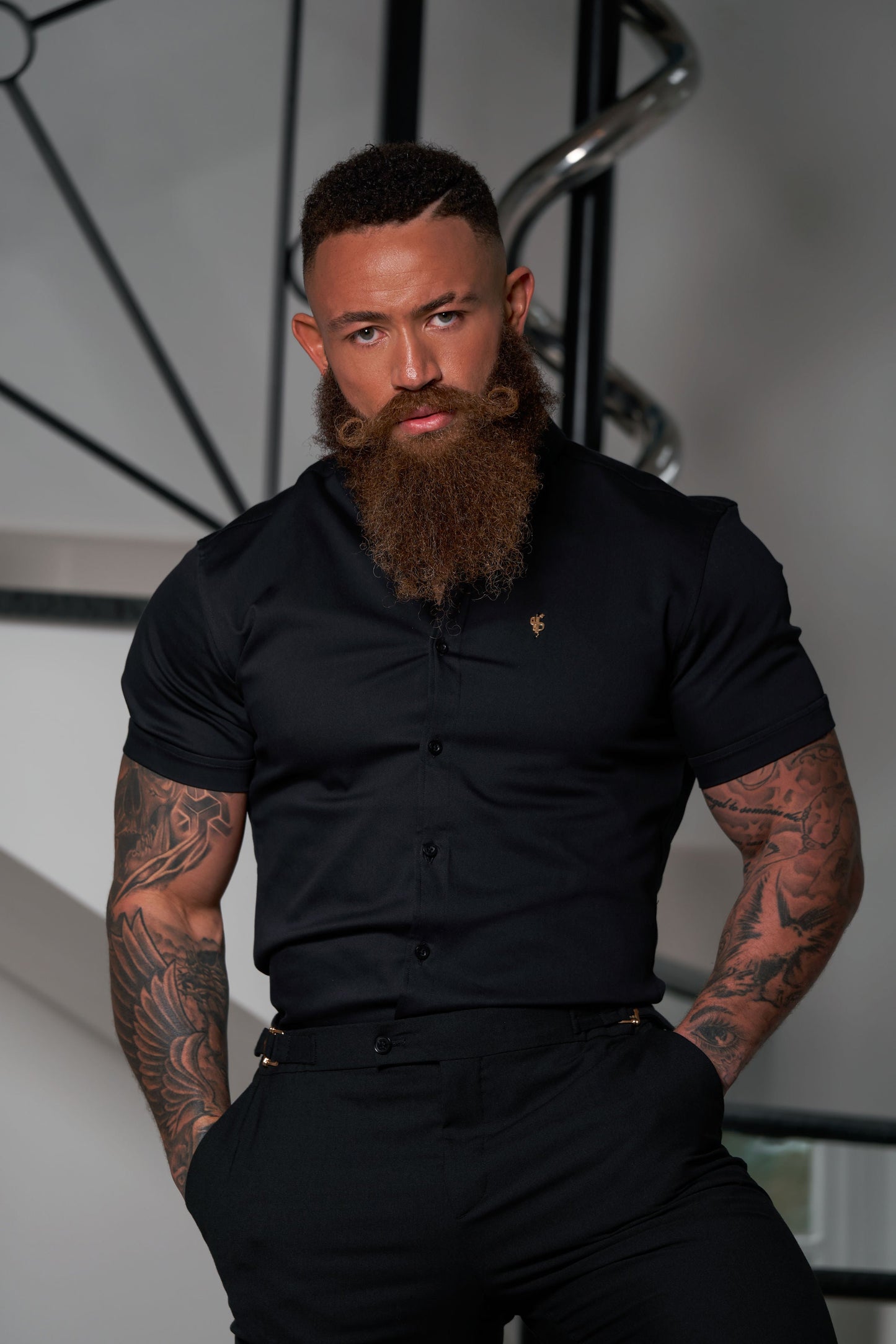 Elevate Your Style with Father Sons Slim Fit Black Stretch Trousers Featuring Luxurious Gold Waist Adjusters - FST018 (Available for Pre-Order Starting September 19th)