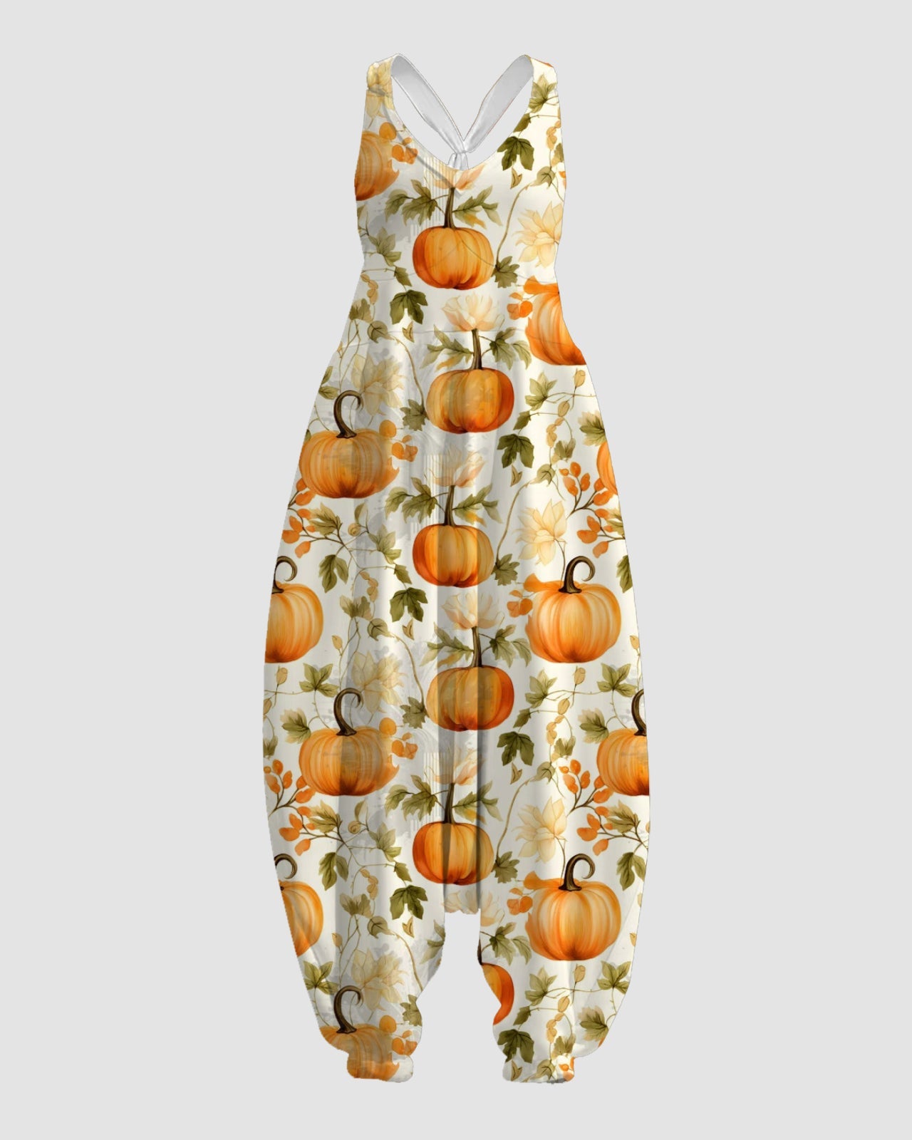 Women's Leaves with Pumpkins Print Sleeveless Jumpsuit Harem Pants