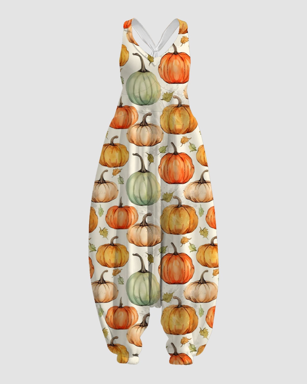 Women's Leaves with Pumpkins Print Sleeveless Jumpsuit Harem Pants
