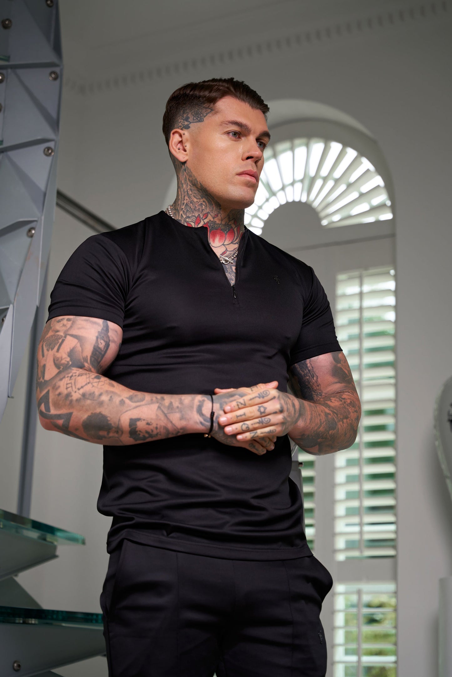Elevate Your Style with the Father Sons Black Scuba Crew T-Shirt Featuring Zip Detail - FSH1031