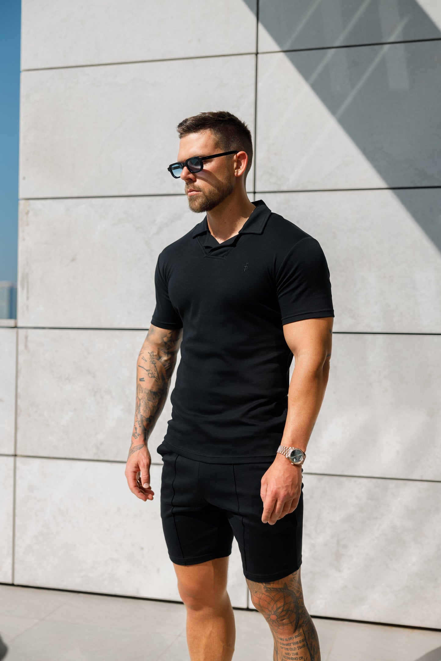 Timeless Classic Black Polo Shirt with Elegant Revere Collar - FSH1060 by Father Sons