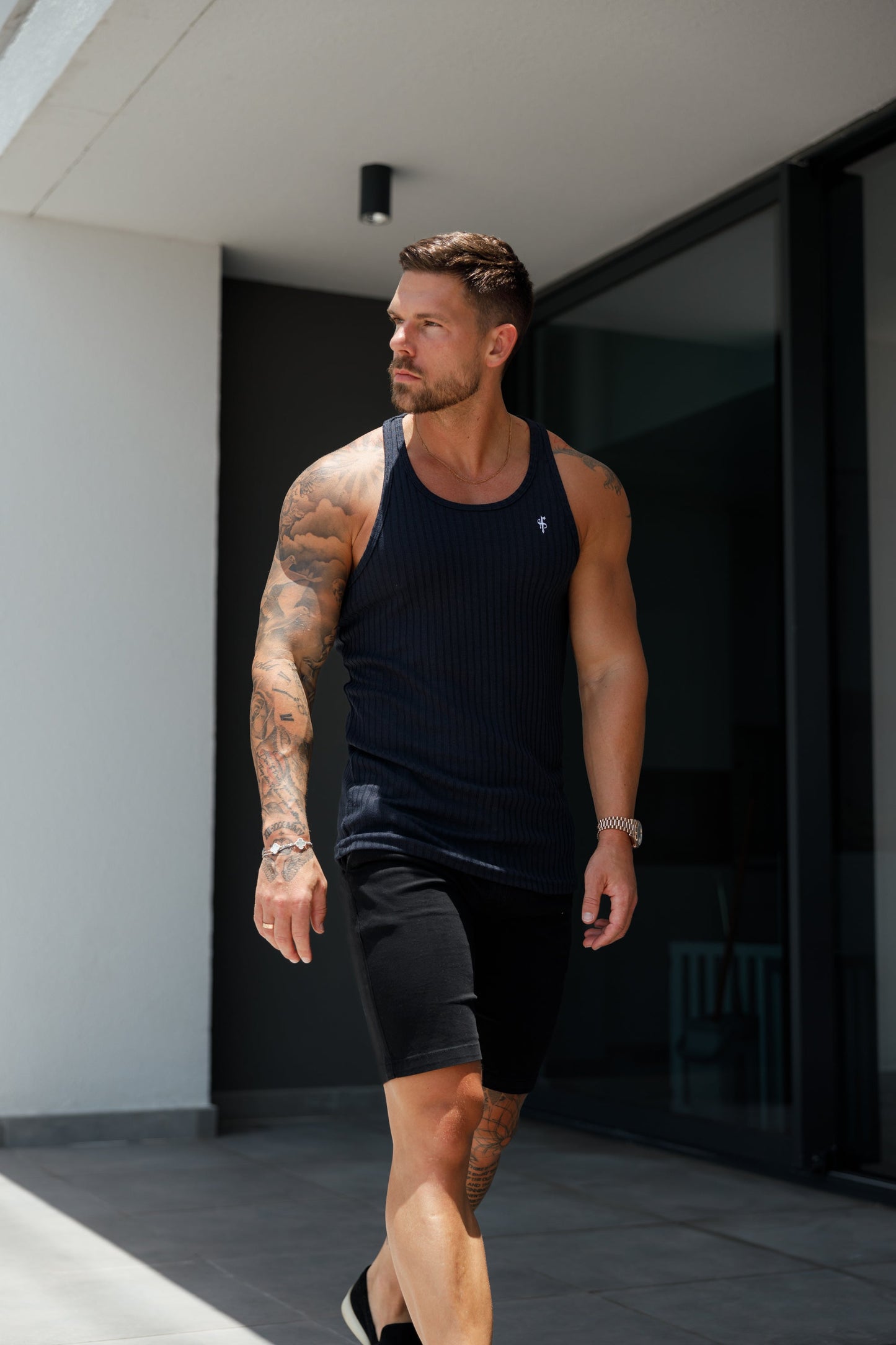 Elevate Your Style with the Father Sons Navy & White Ribbed Slim Fit Knit Vest - FSH1020