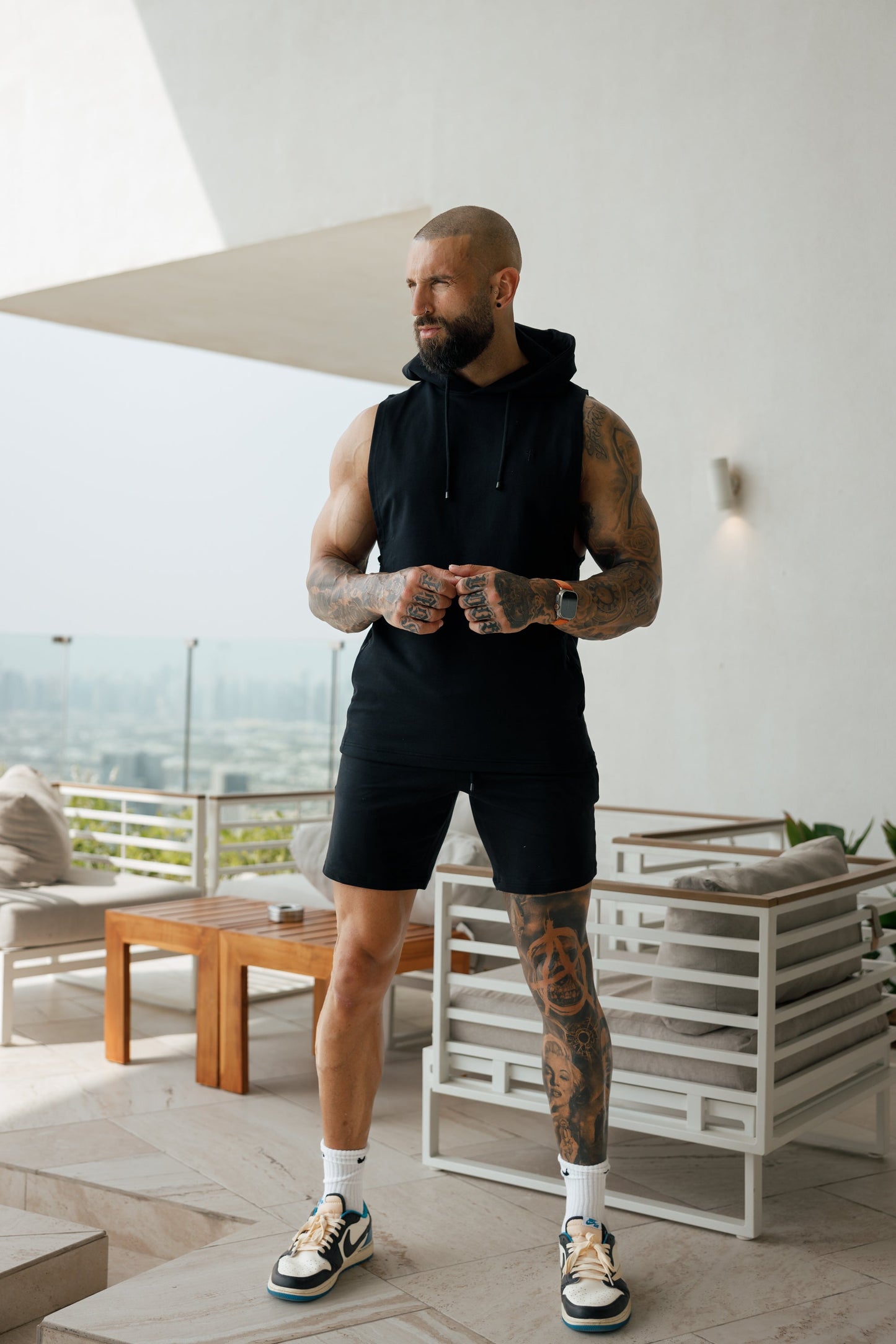 Stylish Father Sons Black Stretch Shorts - FSJS656